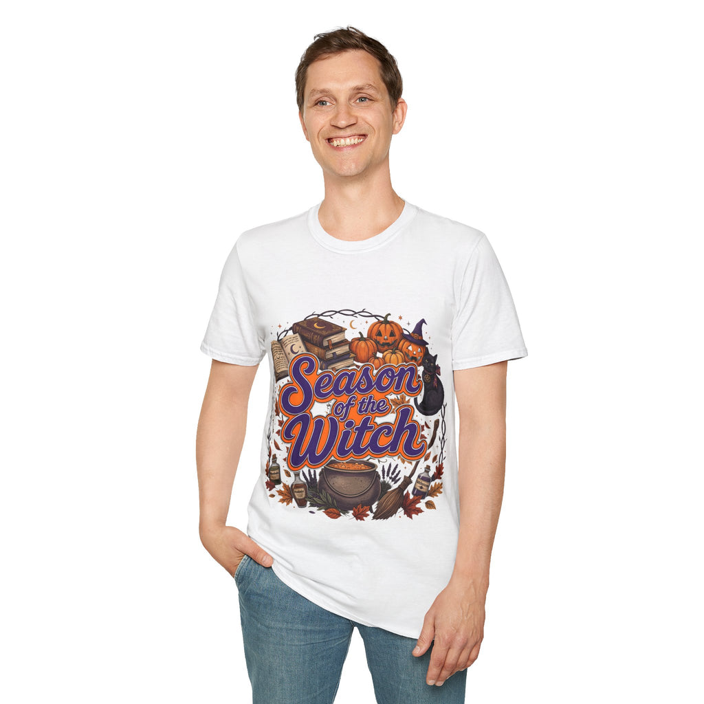 Season of the Witch Halloween T-Shirt — Pumpkin, Witch Hat & Spellbook Tee