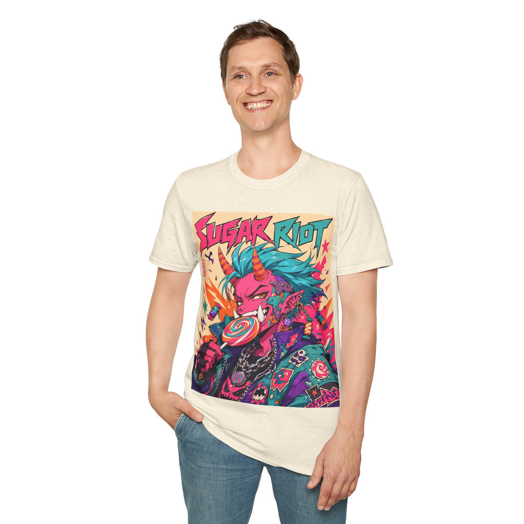 Sugar Riot T‑Shirt — Colorful Punk Unicorn Candy Skull Graphic Tee