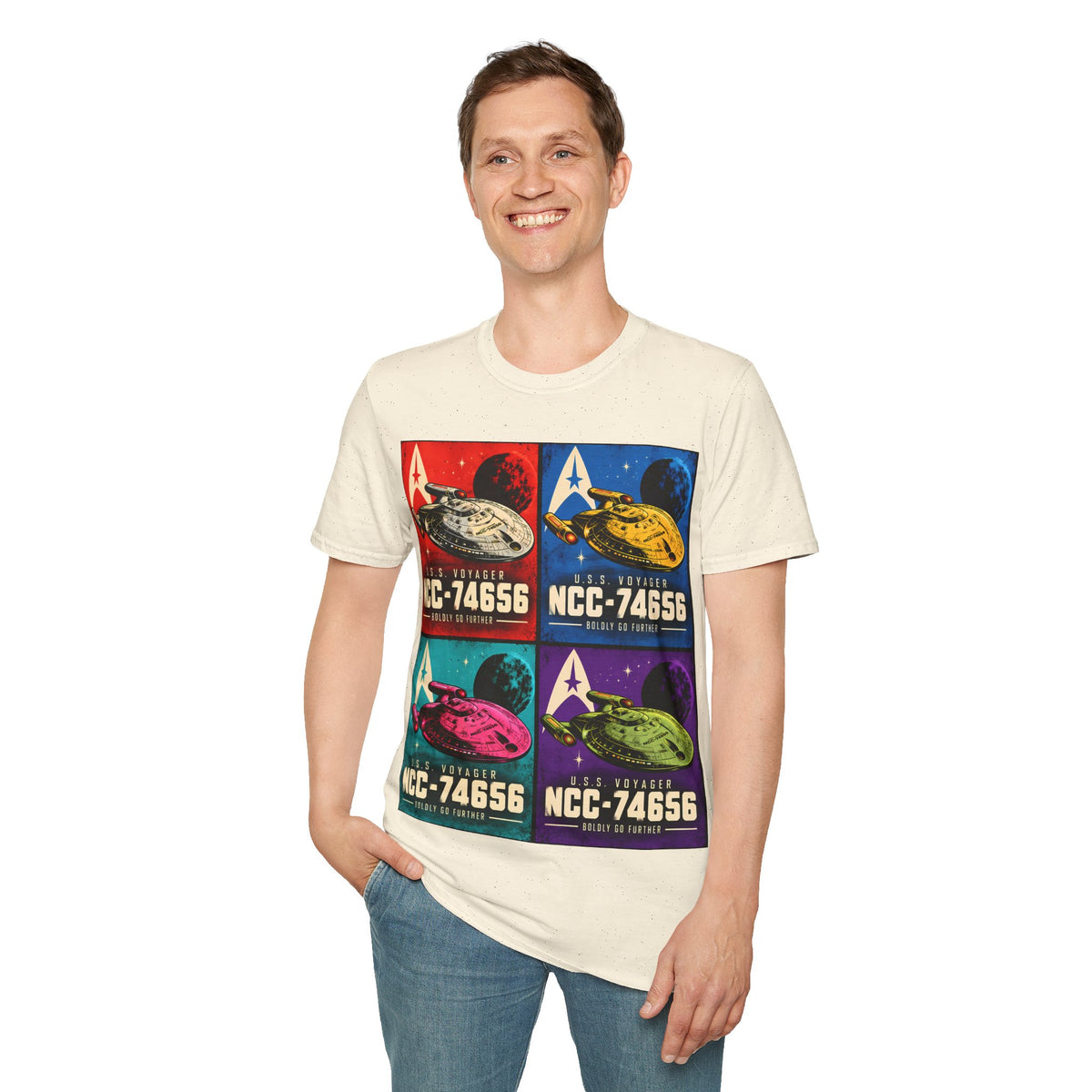 Starship Pop Art T-Shirt — U.S.S. Voyager NCC-74656 Retro Sci‑Fi Tee