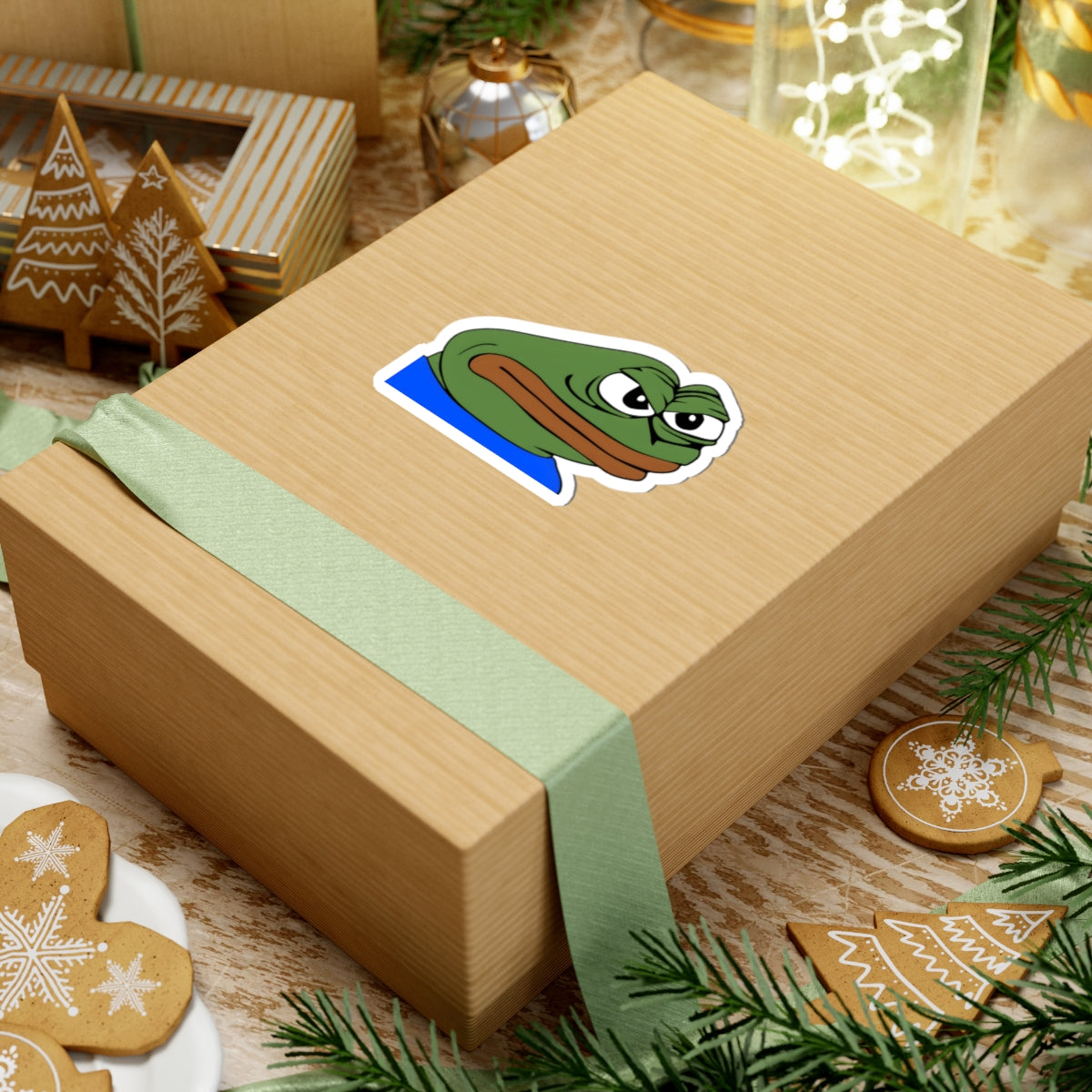 Pepe Frog Sticker — Grumpy Meme Kiss-Cut Vinyl Laptop Decal
