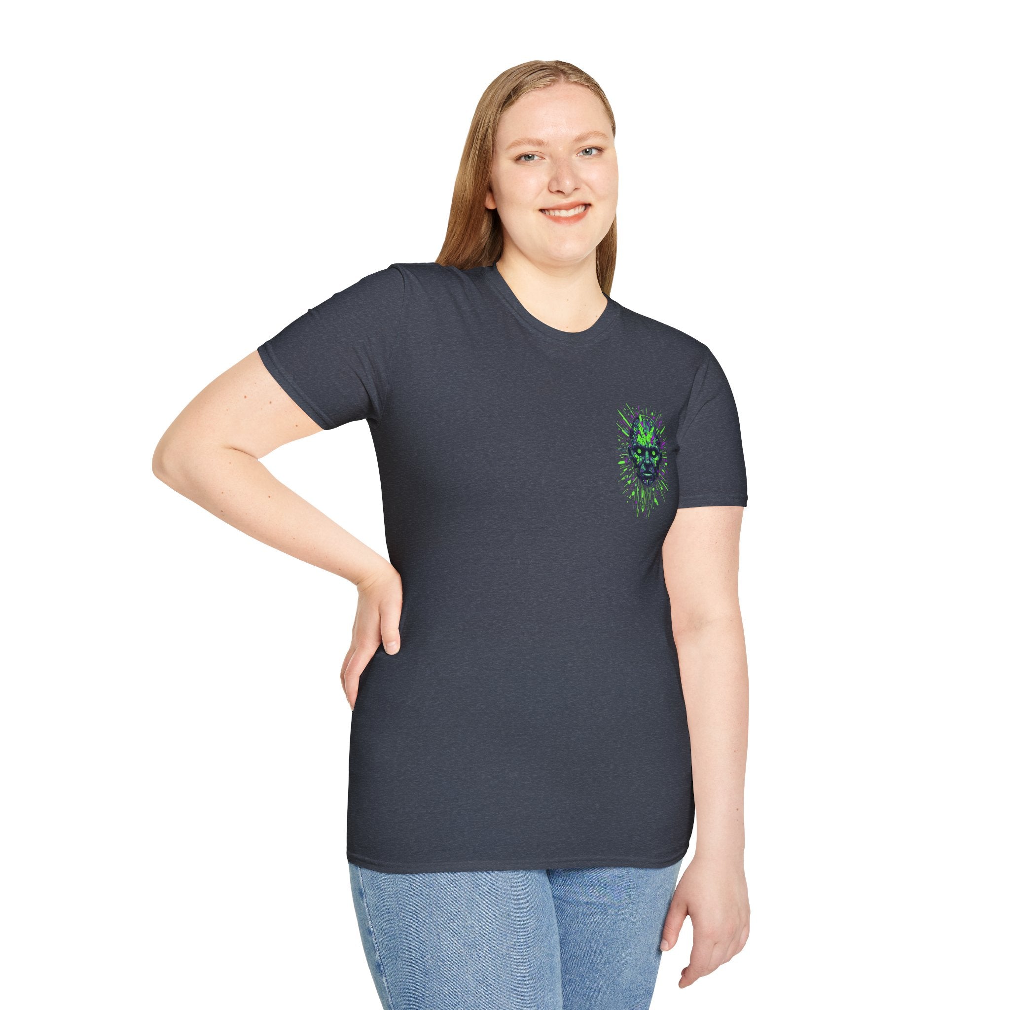 Neon Cyber Skull T-Shirt — Glowing Green Sci‑Fi Graphic Tee