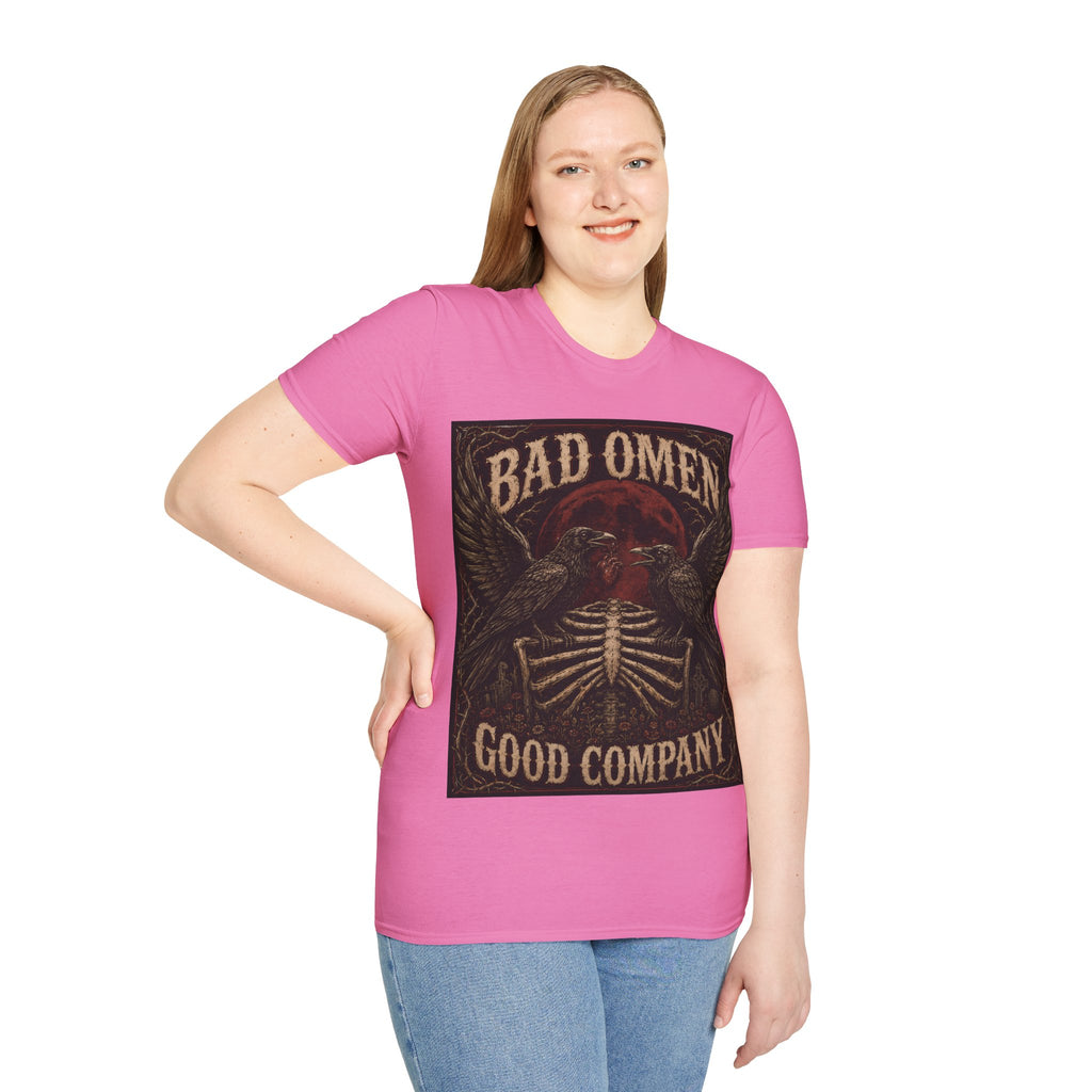 Bad Omen Graphic T‑Shirt — Gothic Raven Skeleton Retro Band Tee