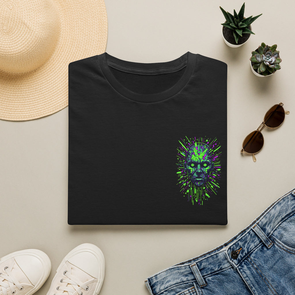Neon Cyber Skull T-Shirt — Glowing Green Sci‑Fi Graphic Tee