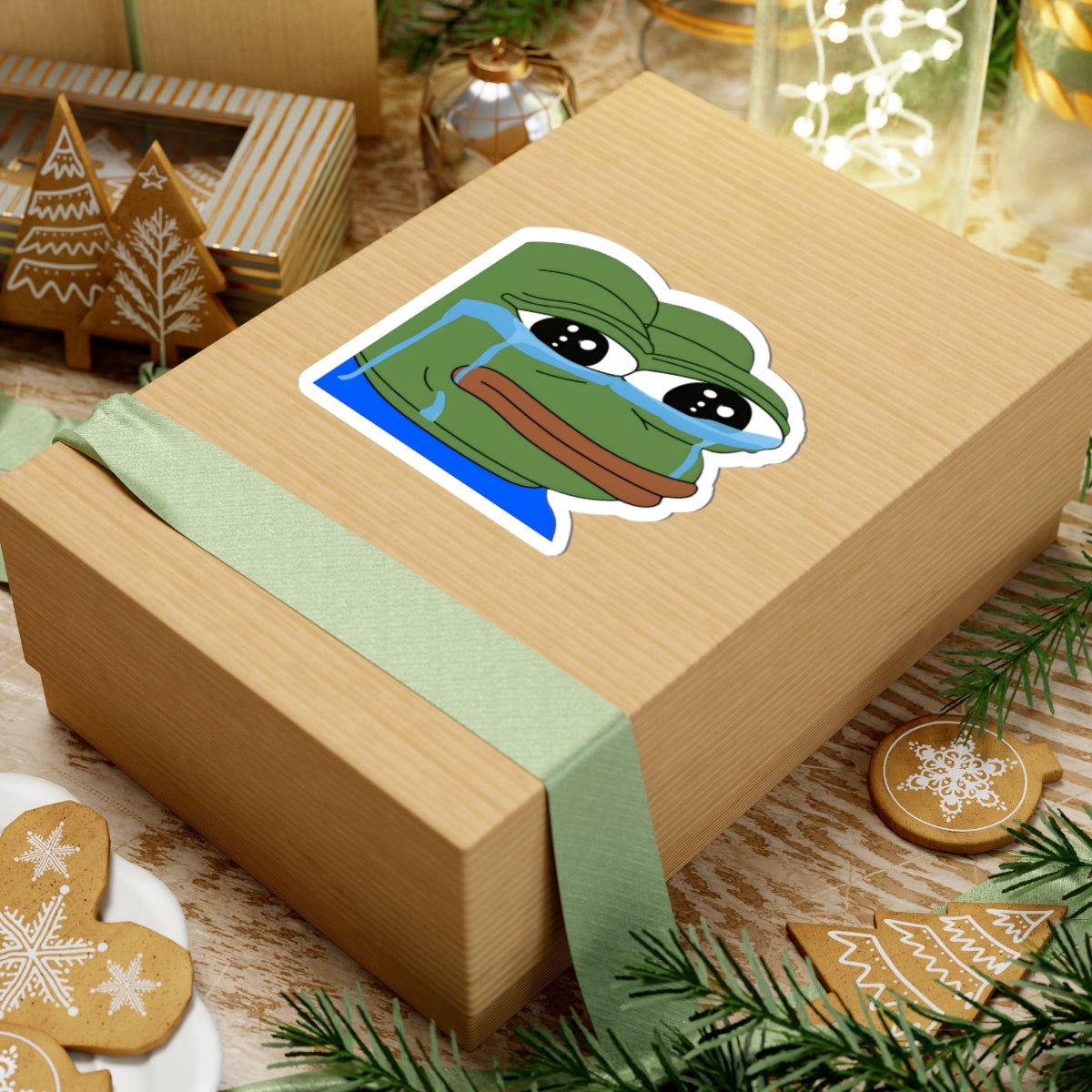 Crying Pepe Kiss-Cut Sticker — Sad Frog Meme Decal for Laptops & Water Bottles