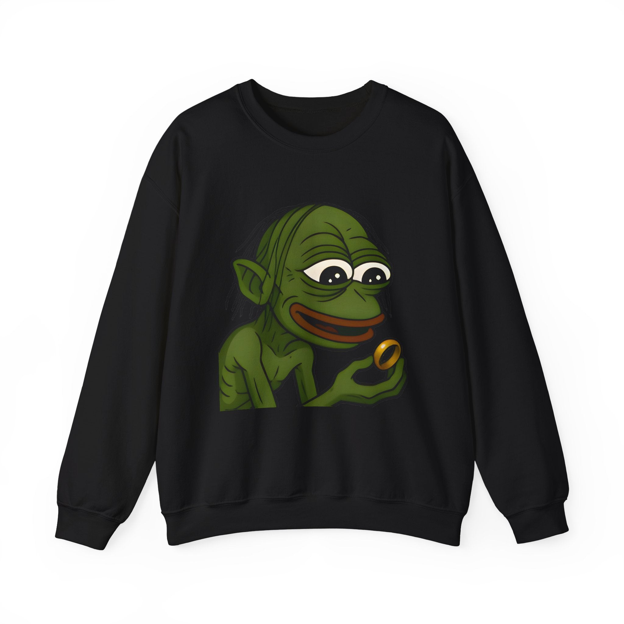 Crewneck Sweatshirt — Cartoon Goblin Holding Ring Graphic