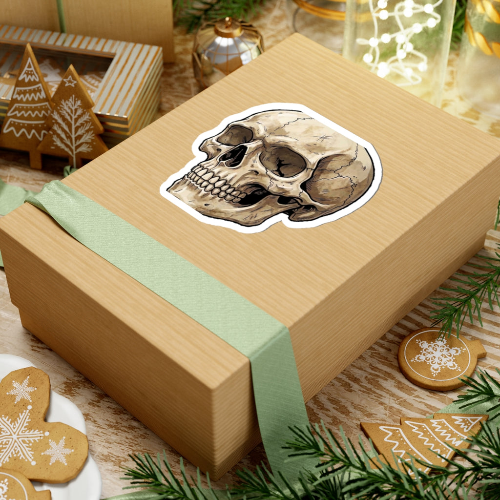 Skull Kiss-Cut Sticker — Vintage Anatomical Skull Decal for Laptops & Journals