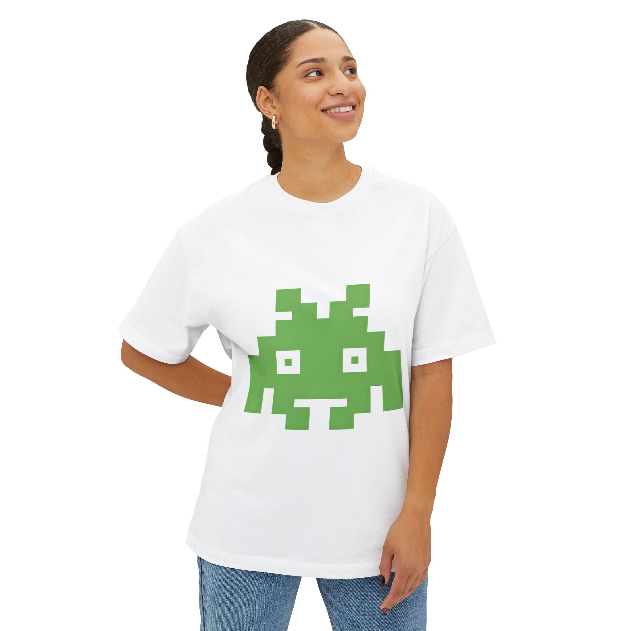 Retro Pixel Alien Tee — Green 8-Bit Gamer Graphic Shirt