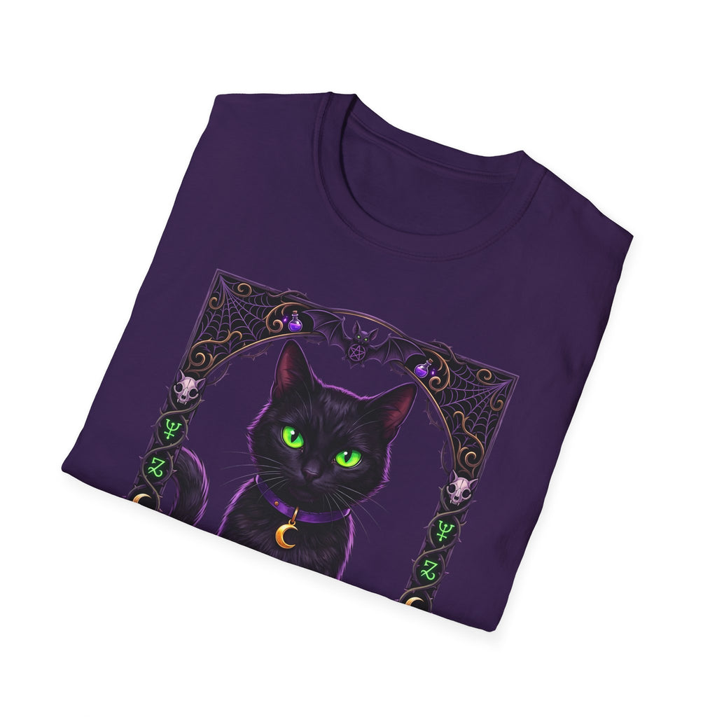 Mystic Black Cat T‑Shirt — Glowing Green Eyes Witchy Tee