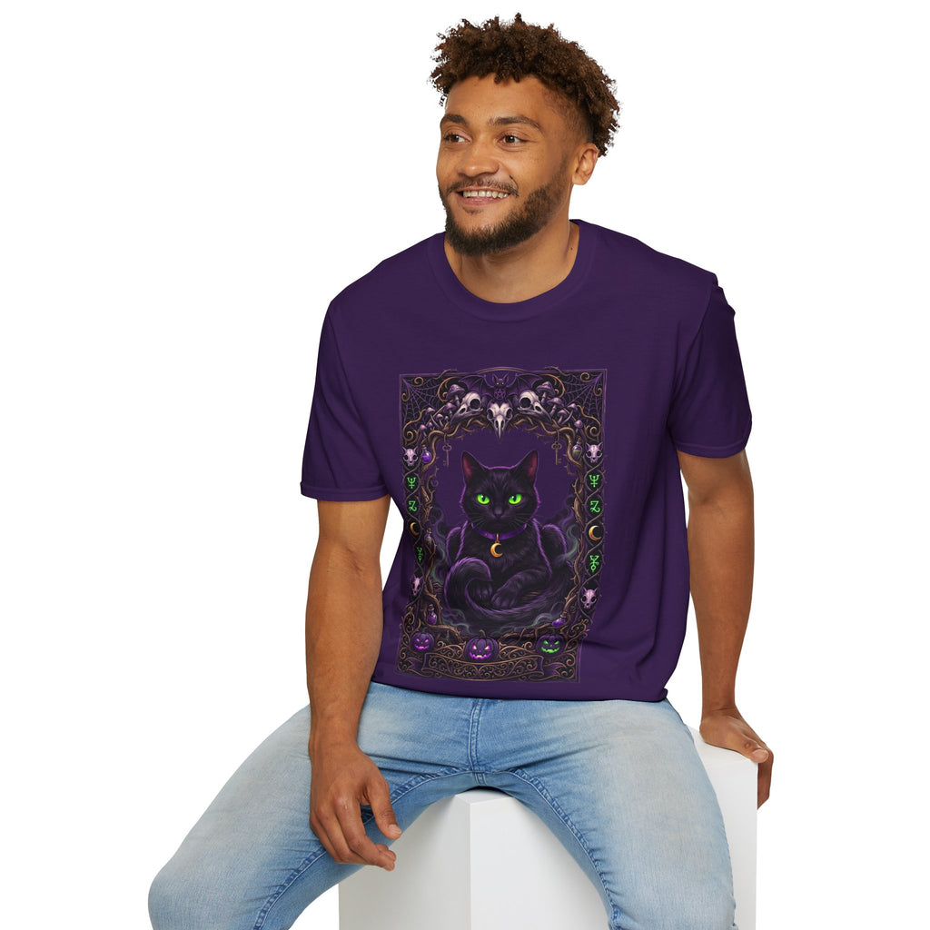 Mystic Green-Eyed Cat Tee - Gothic Occult Cat Graphic T-Shirt