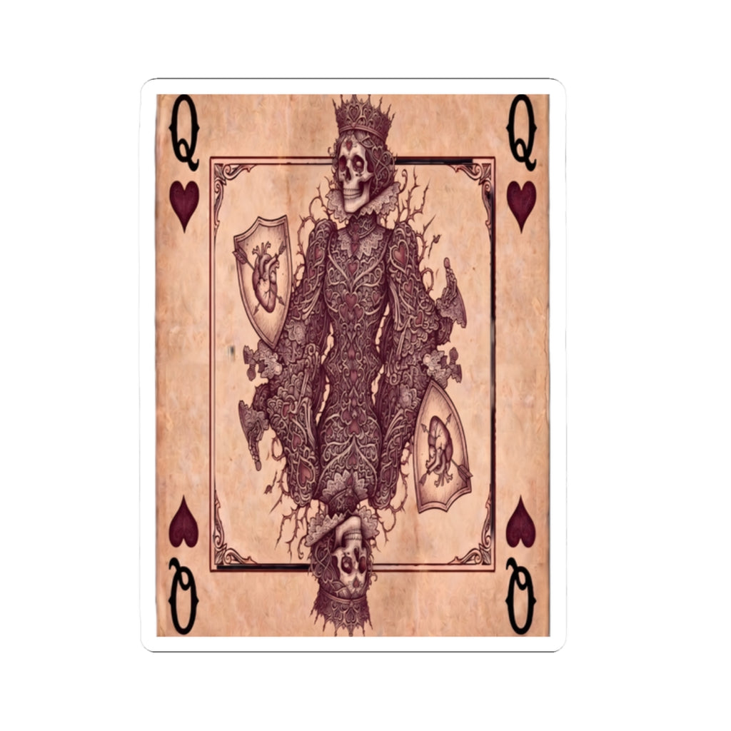Vintage Queen of Hearts Skull Playing Card Kiss-Cut Sticker