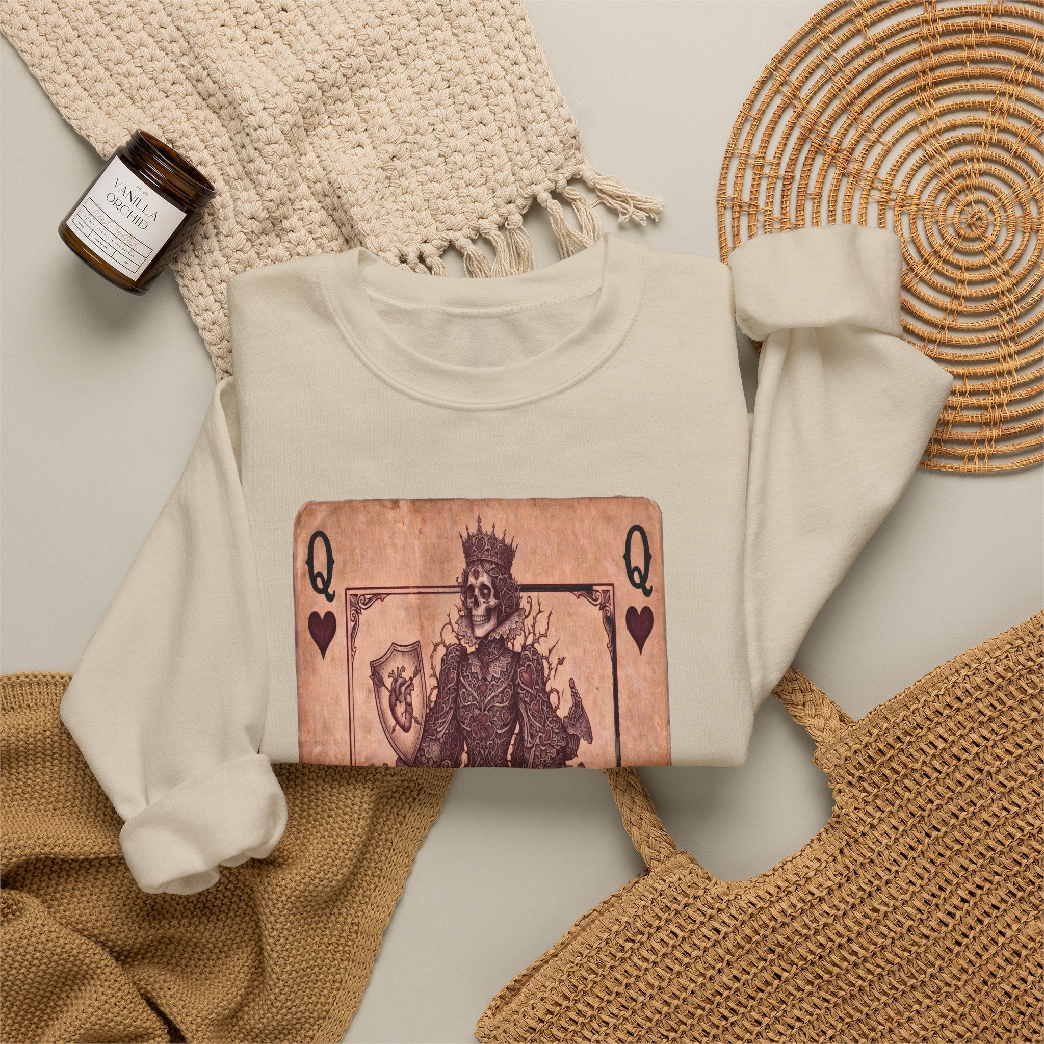 Queen of Hearts Playing Card Sweatshirt — Vintage Gothic Card Graphic