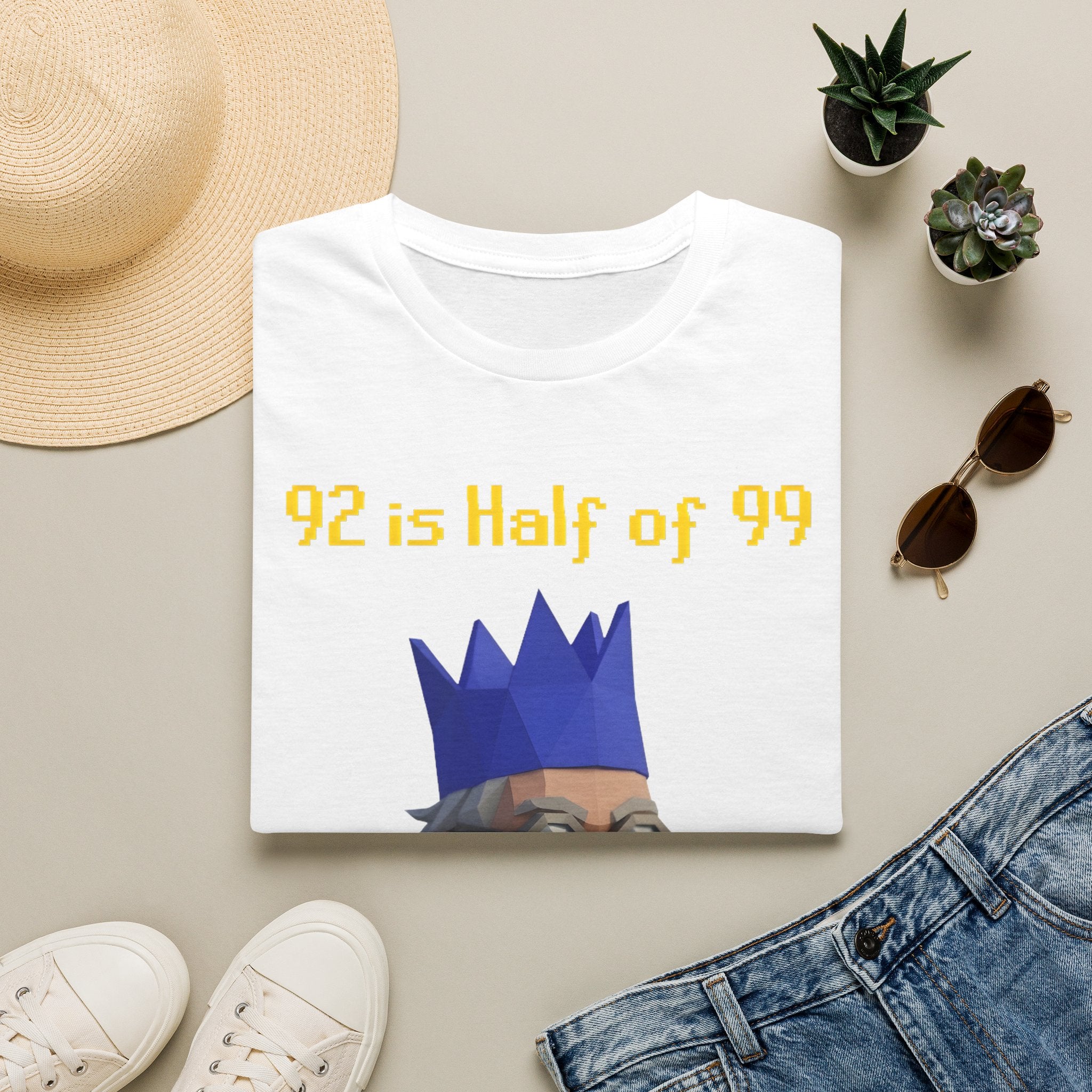 “92 is half of 99” Graphic T‑Shirt — Retro Pixel King Math Humor Tee