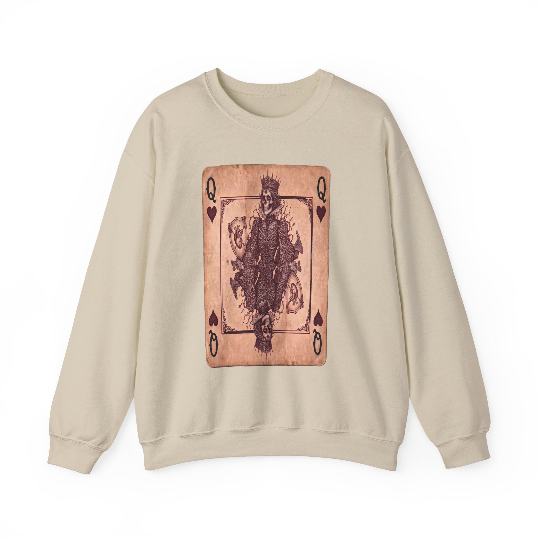 Queen of Hearts Playing Card Sweatshirt — Vintage Gothic Card Graphic