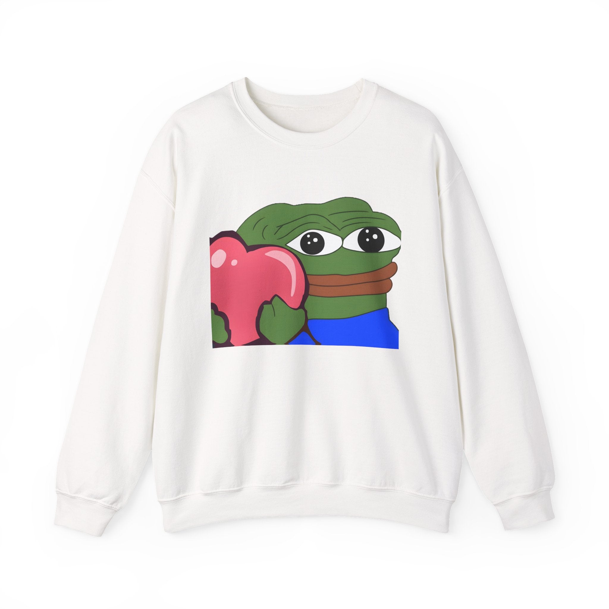 Pepe Heart Crewneck Sweatshirt - Cute Pepe Holding Pink Heart Graphic