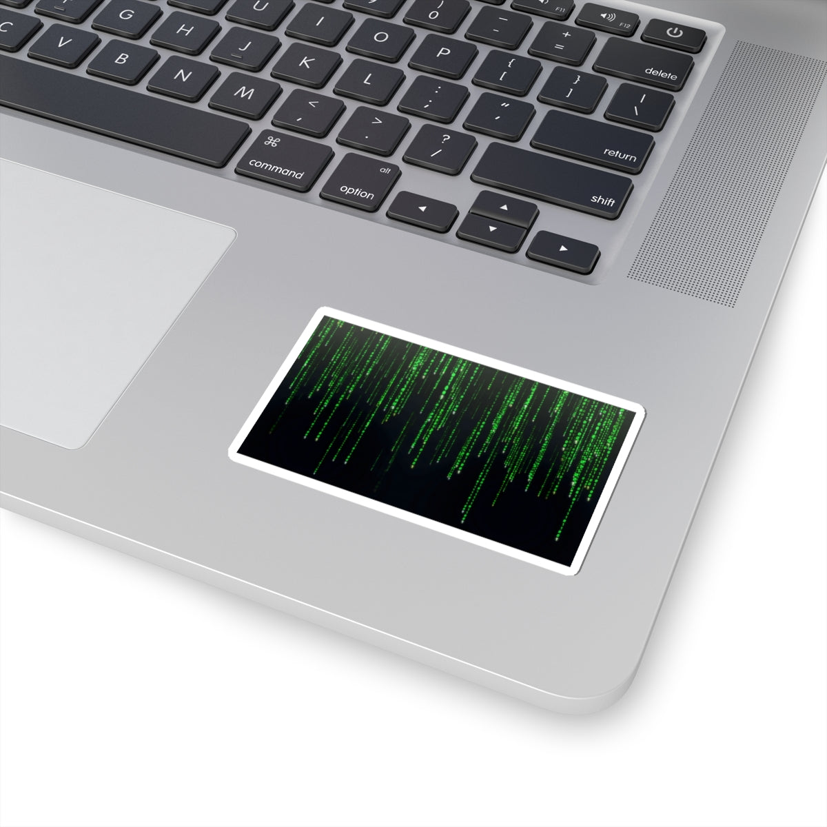 Matrix Code Kiss-Cut Sticker — Green Digital Rain Laptop Decal