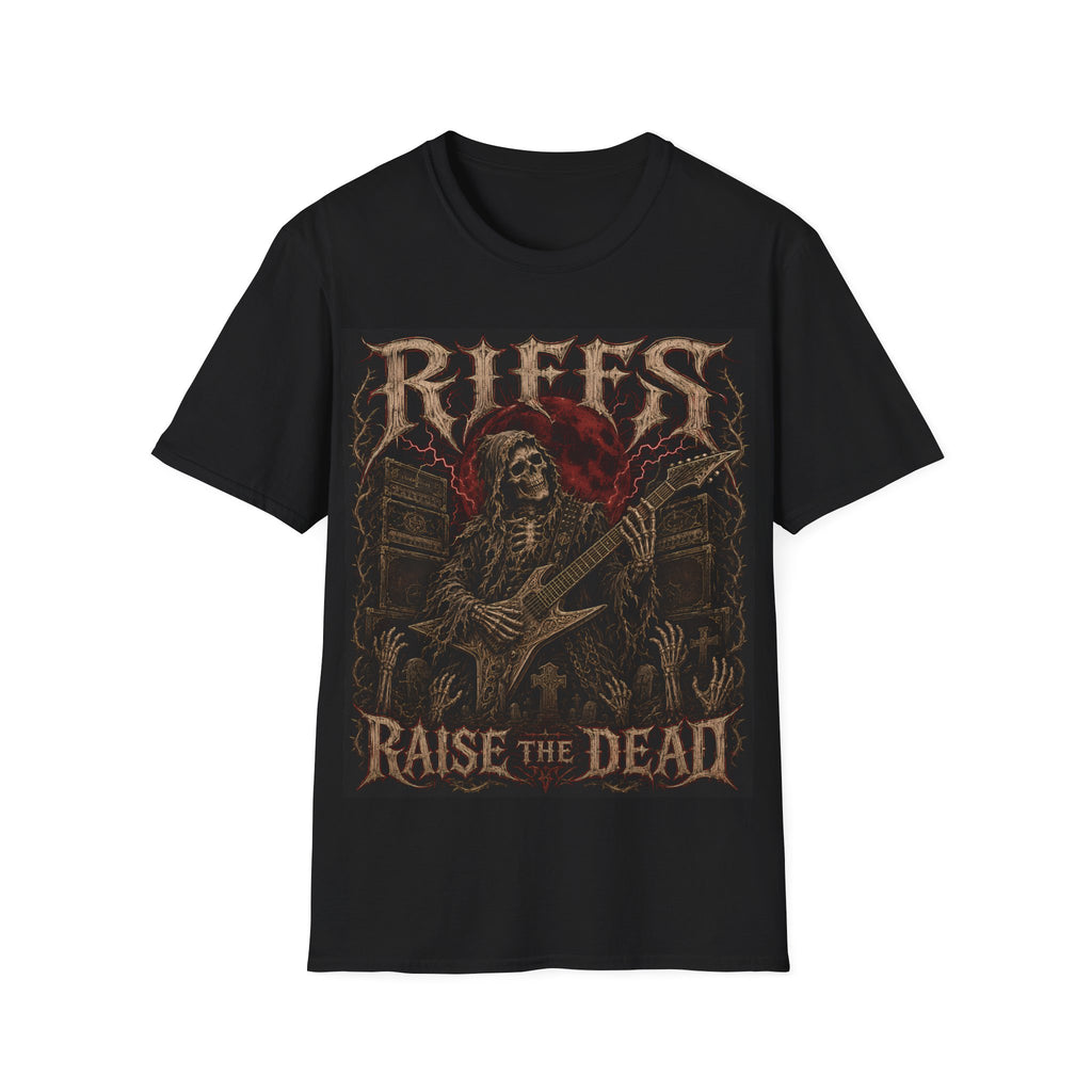 Riffs Raise the Dead Guitar Skull Tee