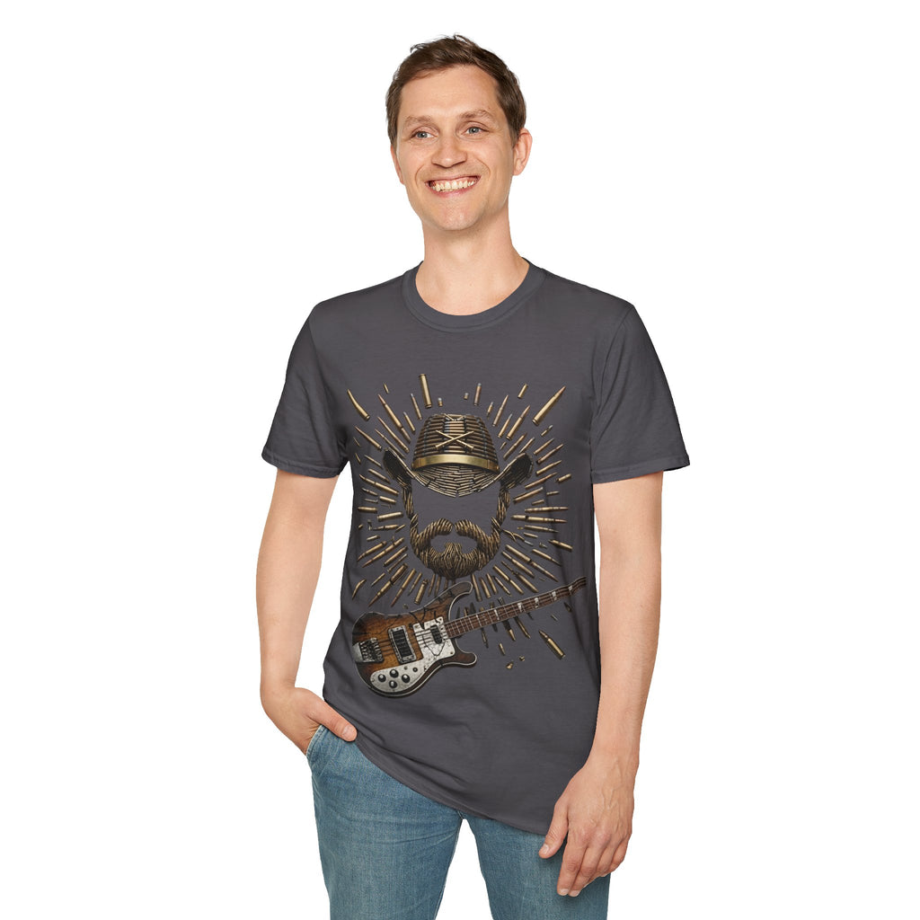 Rock Beard Guitar Motorhead Lemmy Style T‑Shirt — Vintage Skull Cap & Guitar Graphic Tee