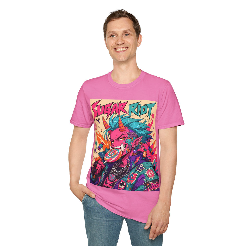 Sugar Riot T‑Shirt — Colorful Punk Unicorn Candy Skull Graphic Tee