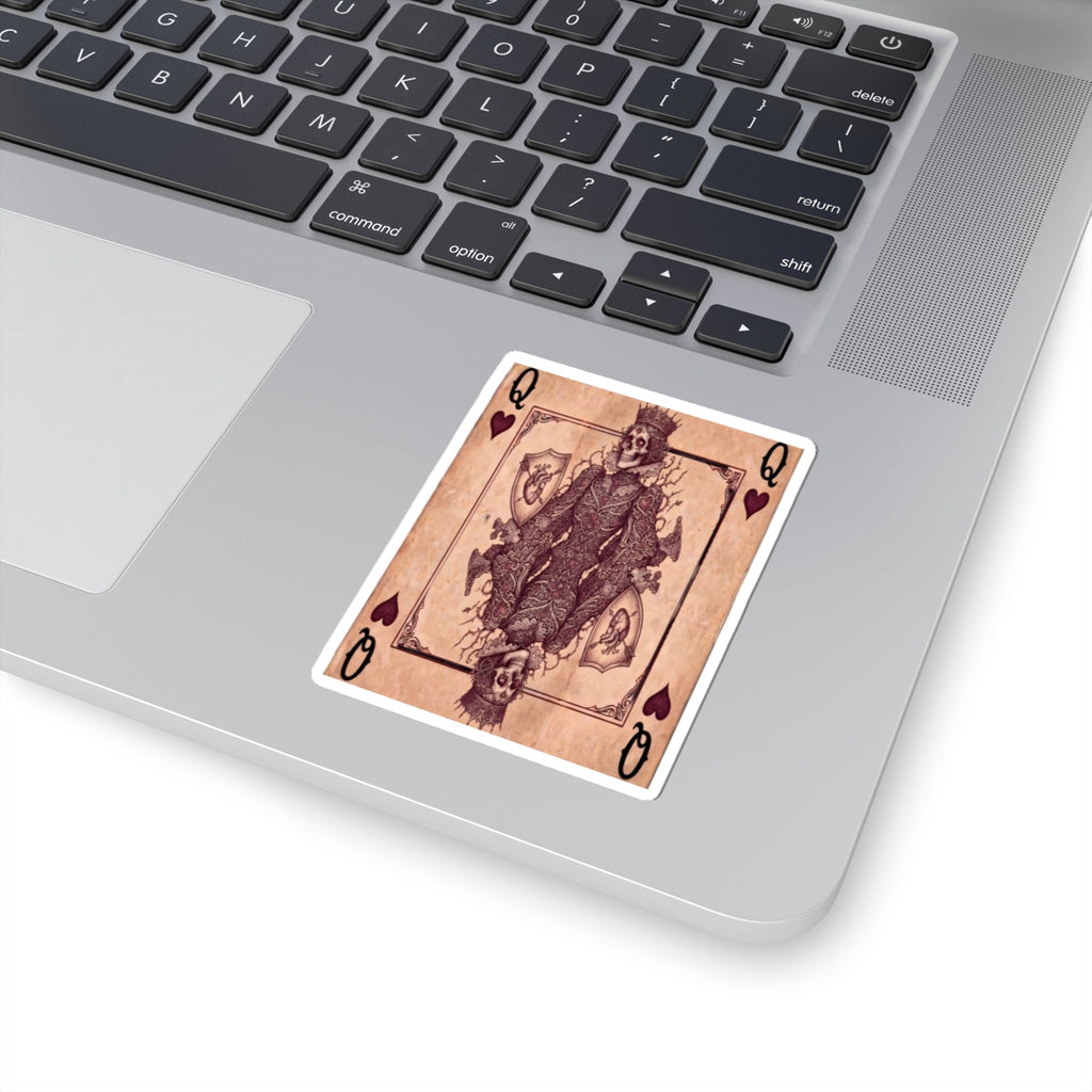 Vintage Queen of Hearts Skull Playing Card Kiss-Cut Sticker