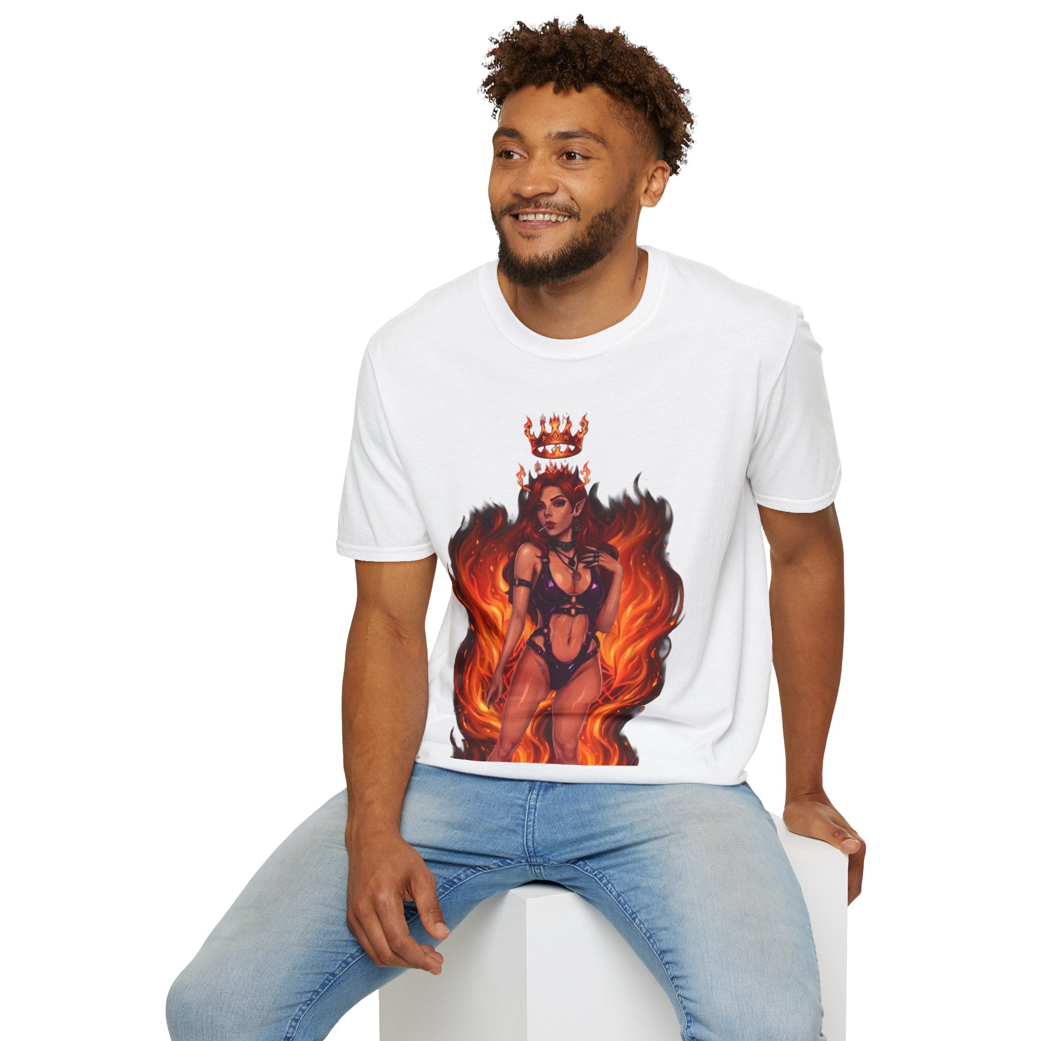 Flaming Witch Queen Graphic T-Shirt - Fire Witch Illustration Tee