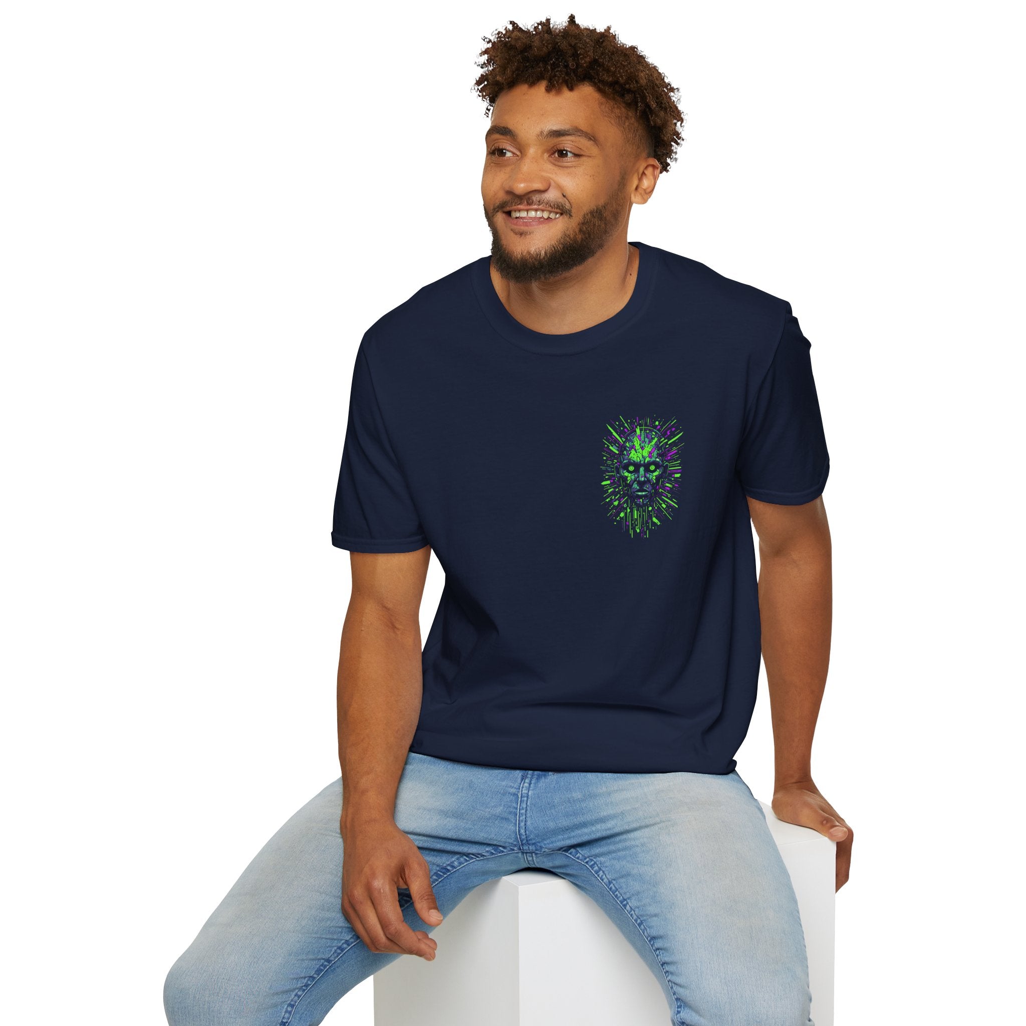 Neon Cyber Skull T-Shirt — Glowing Green Sci‑Fi Graphic Tee