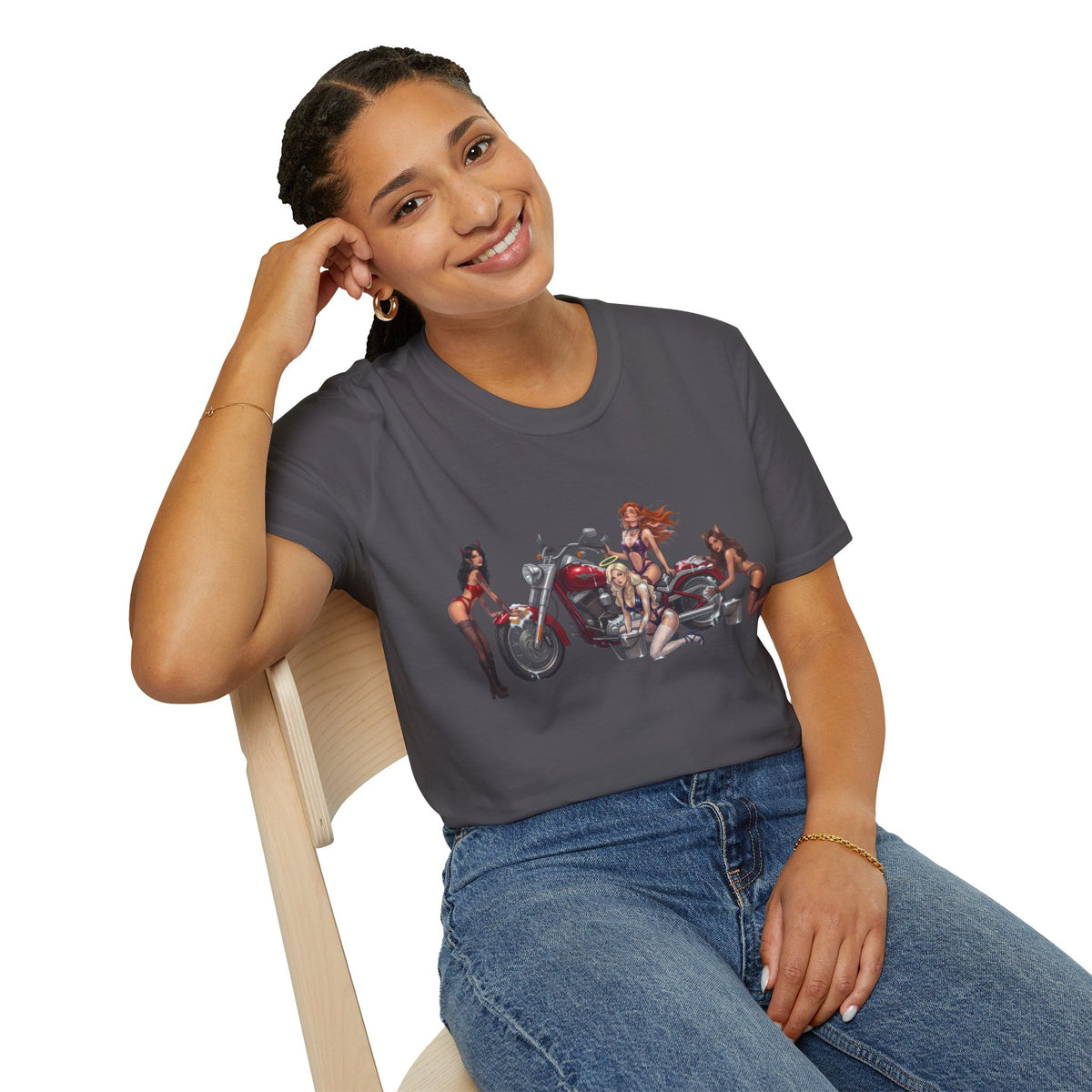 Biker Pinup T-Shirt — Vintage Motorcycle Pinup Girls Tee