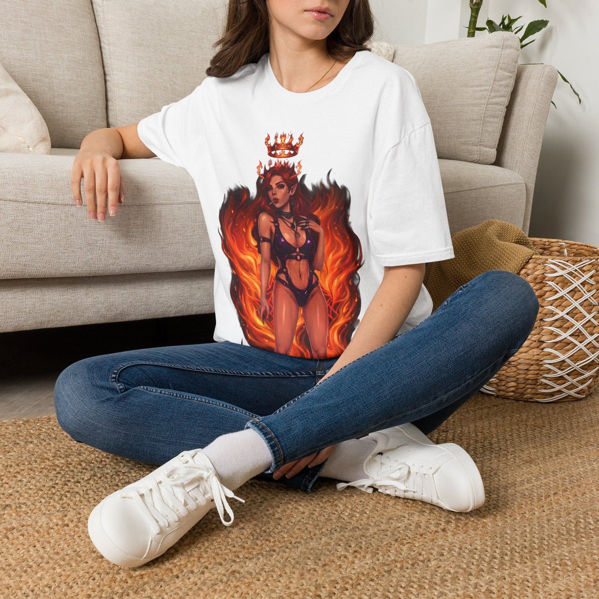 Flaming Witch Queen Graphic T-Shirt - Fire Witch Illustration Tee