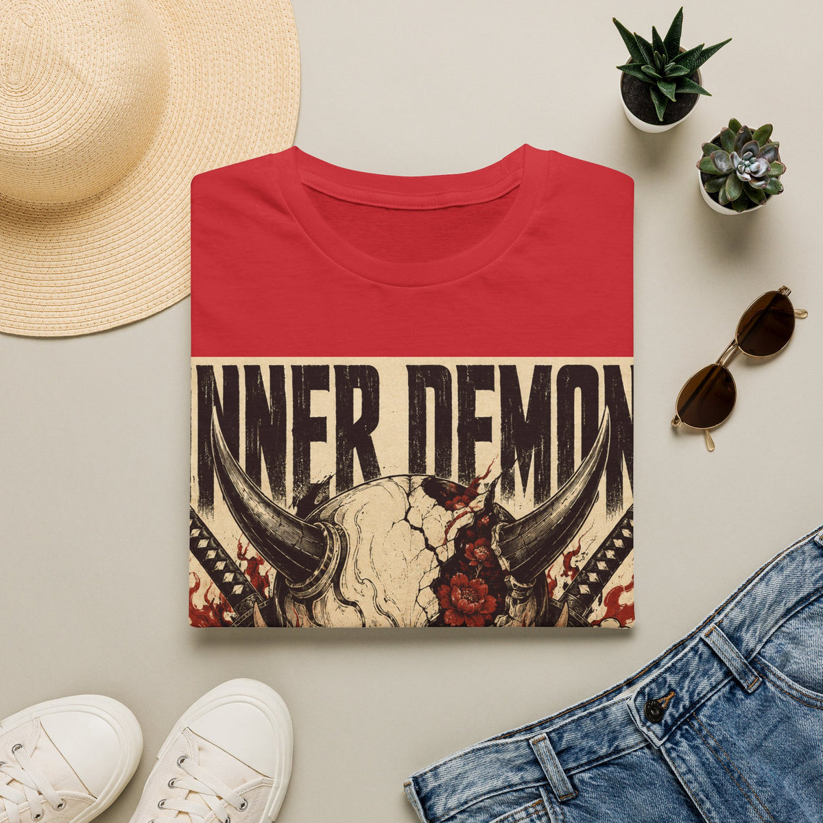 Inner Demon Graphic T-Shirt — Horror Skull Oni Design