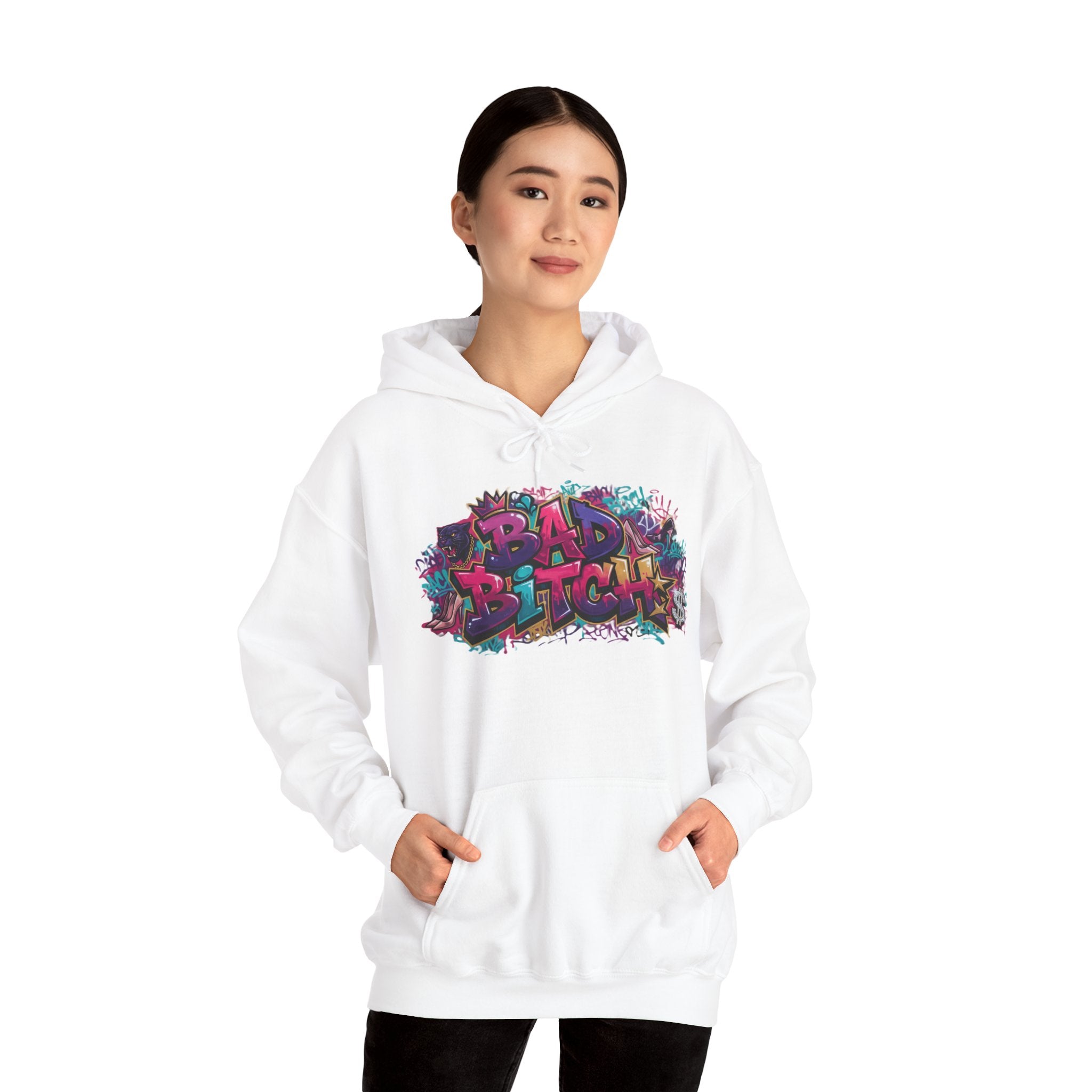 Graphic Hoodie — 'Bad Bitch' Colorful Graffiti Streetwear Pullover