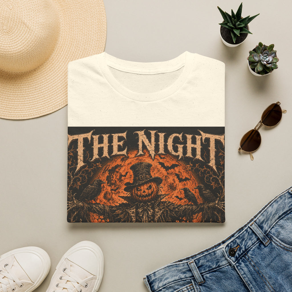 Halloween Scarecrow T-Shirt — "The Night Belongs To" Spooky Pumpkin Graphic