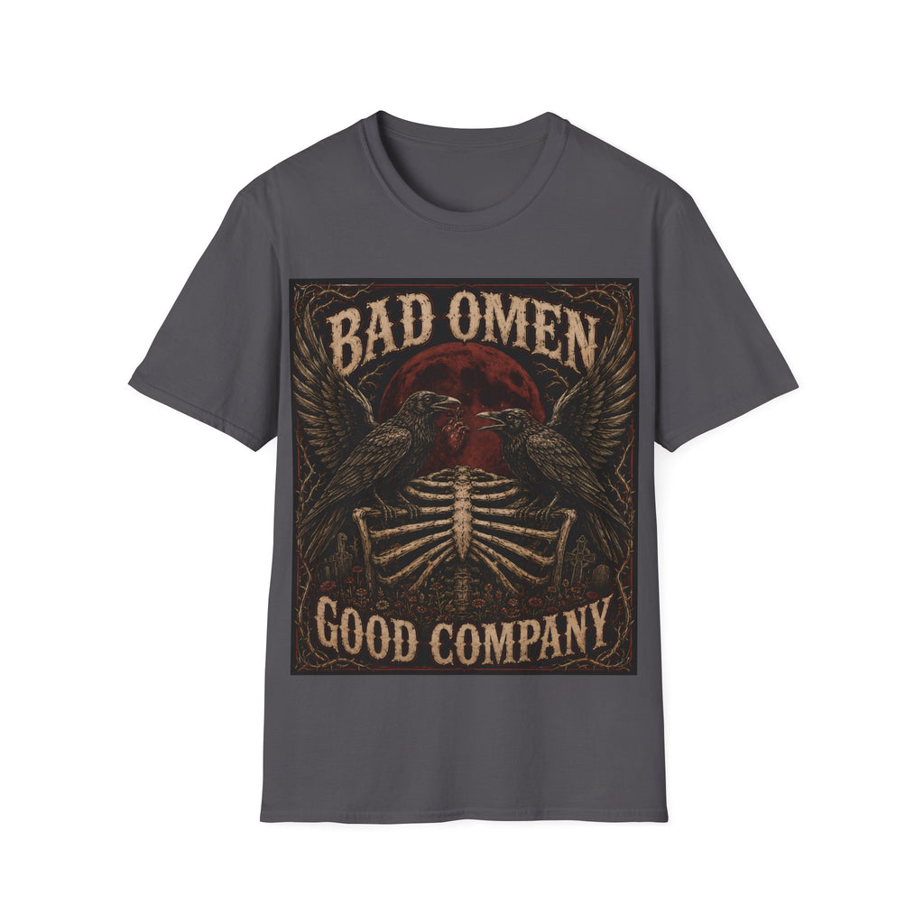 Bad Omen Graphic T‑Shirt — Gothic Raven Skeleton Retro Band Tee