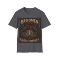 Bad Omen Graphic T‑Shirt — Gothic Raven Skeleton Retro Band Tee