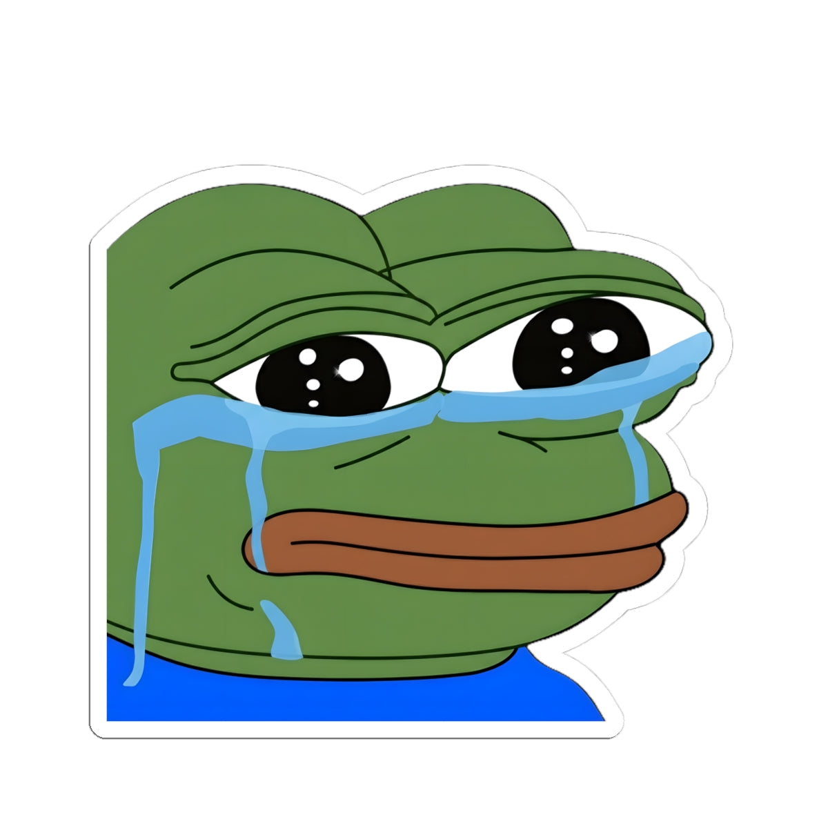 Crying Pepe Kiss-Cut Sticker — Sad Frog Meme Decal for Laptops & Water Bottles