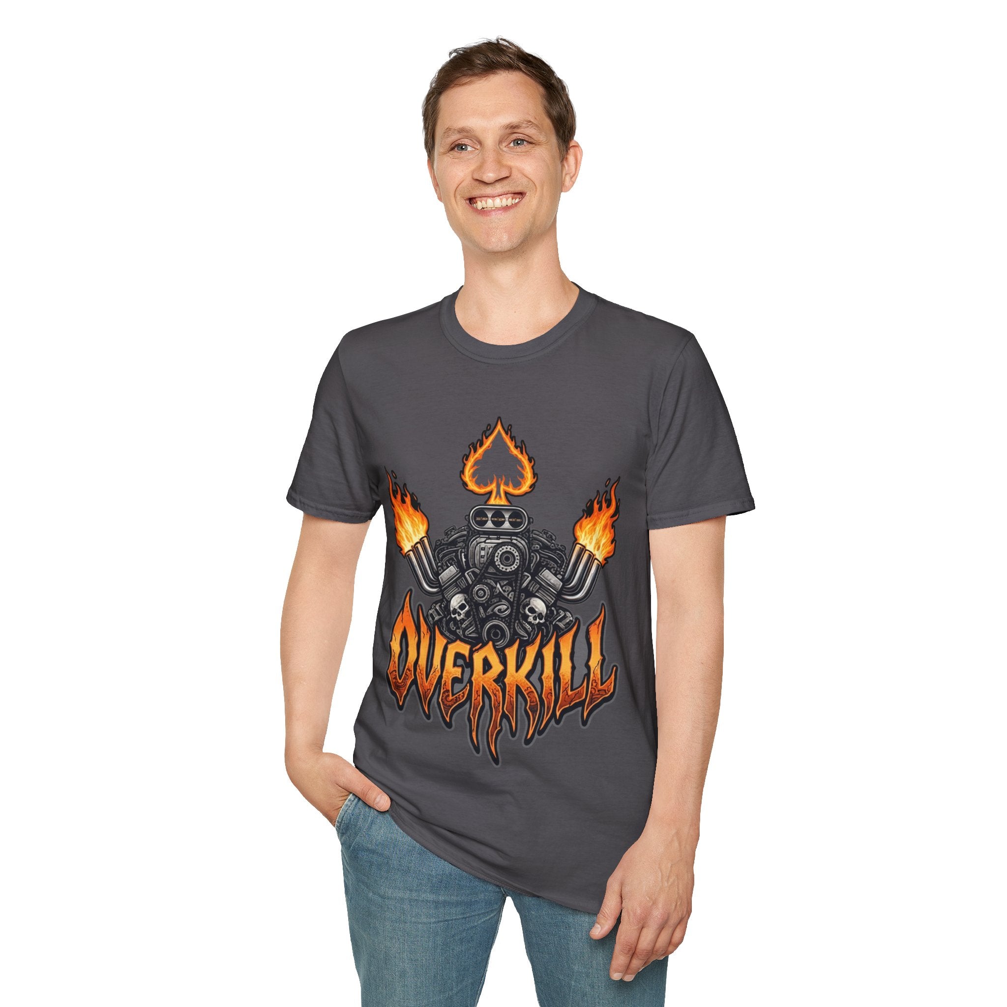 Flaming Ace Engine Motorhead Inspired T‑Shirt — Overkill Motorcycle Design