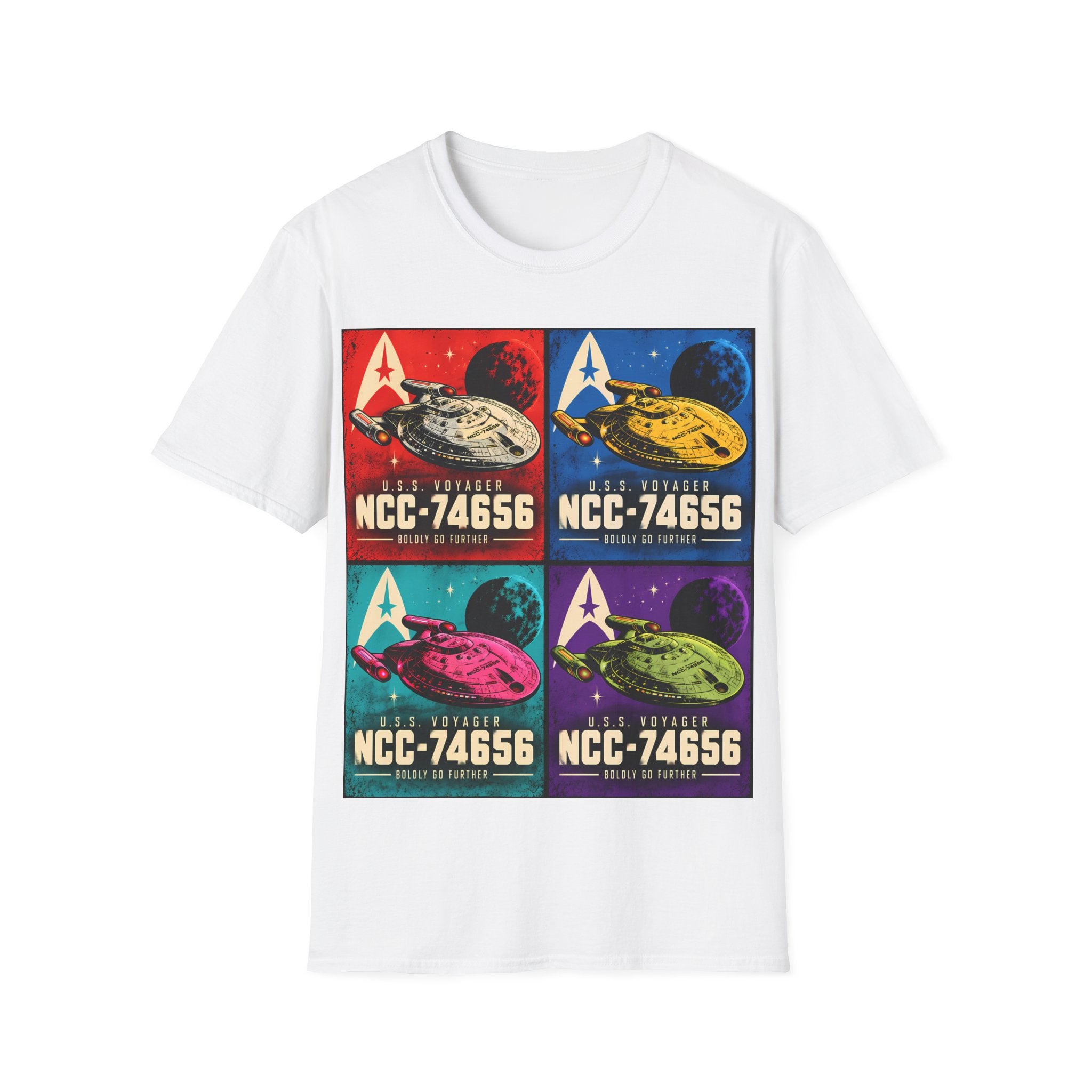 Starship Pop Art T-Shirt — U.S.S. Voyager NCC-74656 Retro Sci‑Fi Tee
