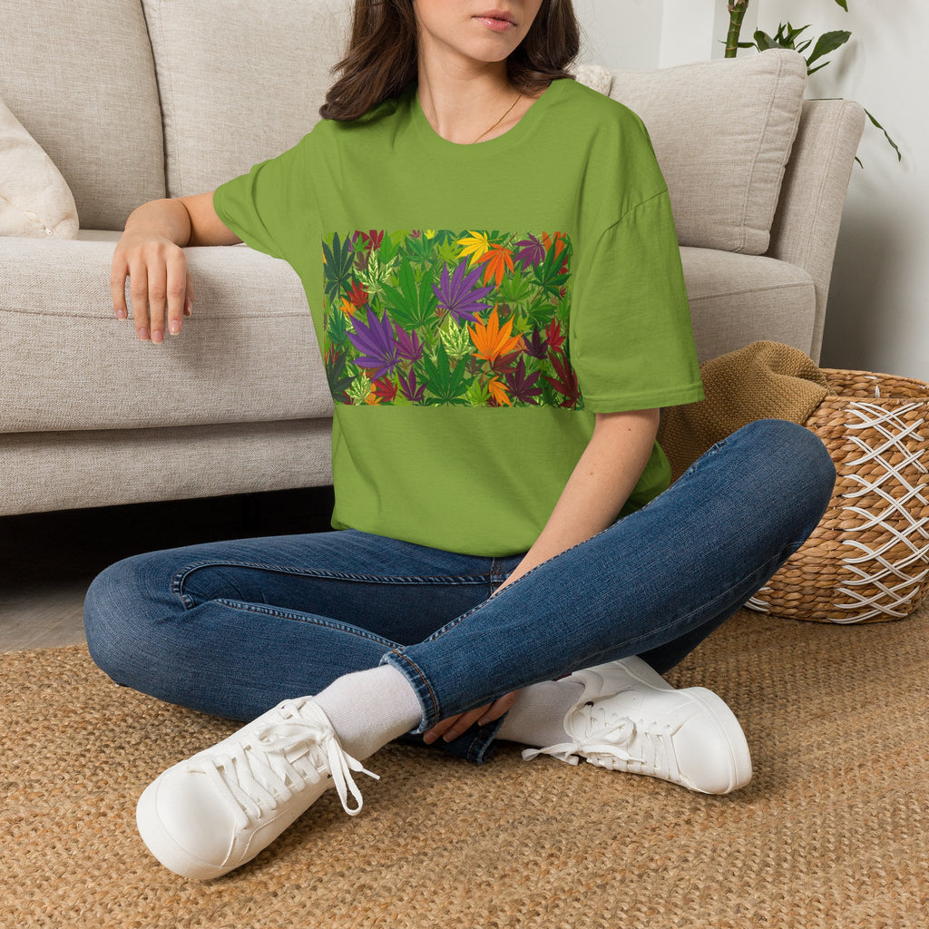 Cannabis Leaf Floral Tee — Colorful Marijuana Pattern T-Shirt