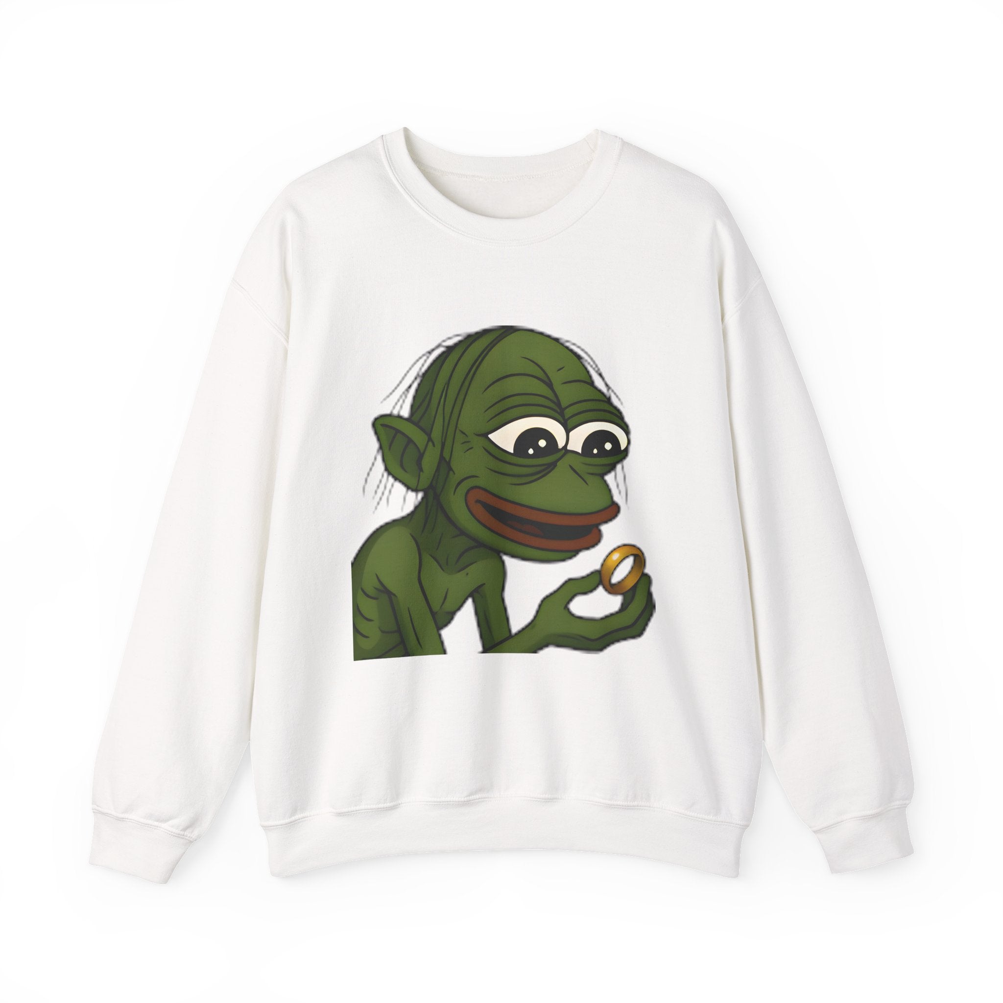 Crewneck Sweatshirt — Cartoon Goblin Holding Ring Graphic