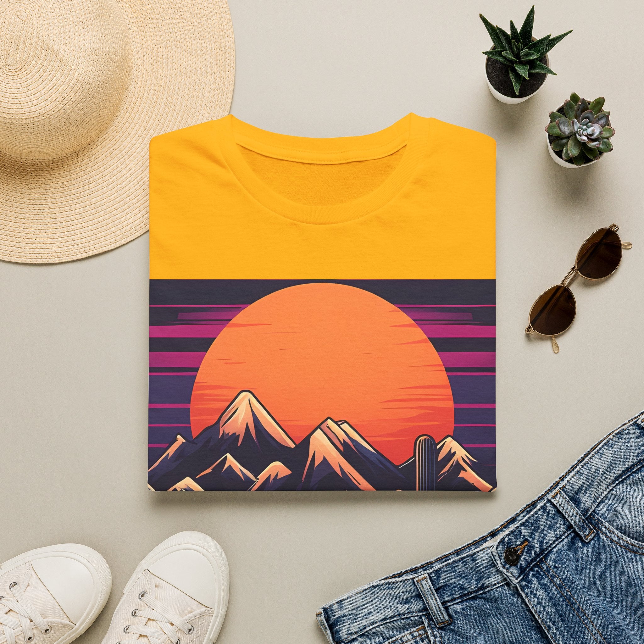 Sunset Mountains T-Shirt — Retro Desert Sunset Graphic Tee