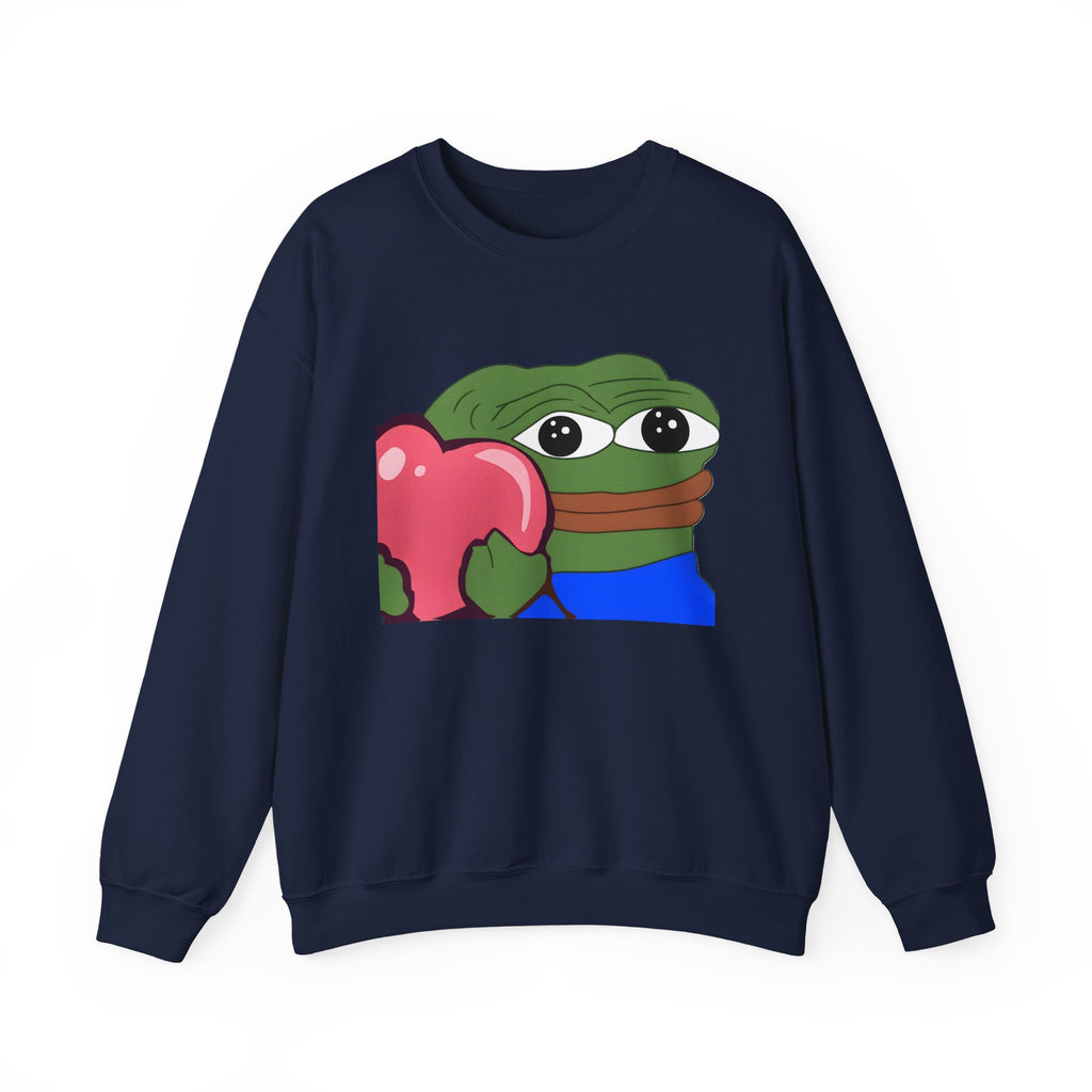 Pepe Heart Crewneck Sweatshirt - Cute Pepe Holding Pink Heart Graphic