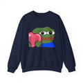 Pepe Heart Crewneck Sweatshirt - Cute Pepe Holding Pink Heart Graphic