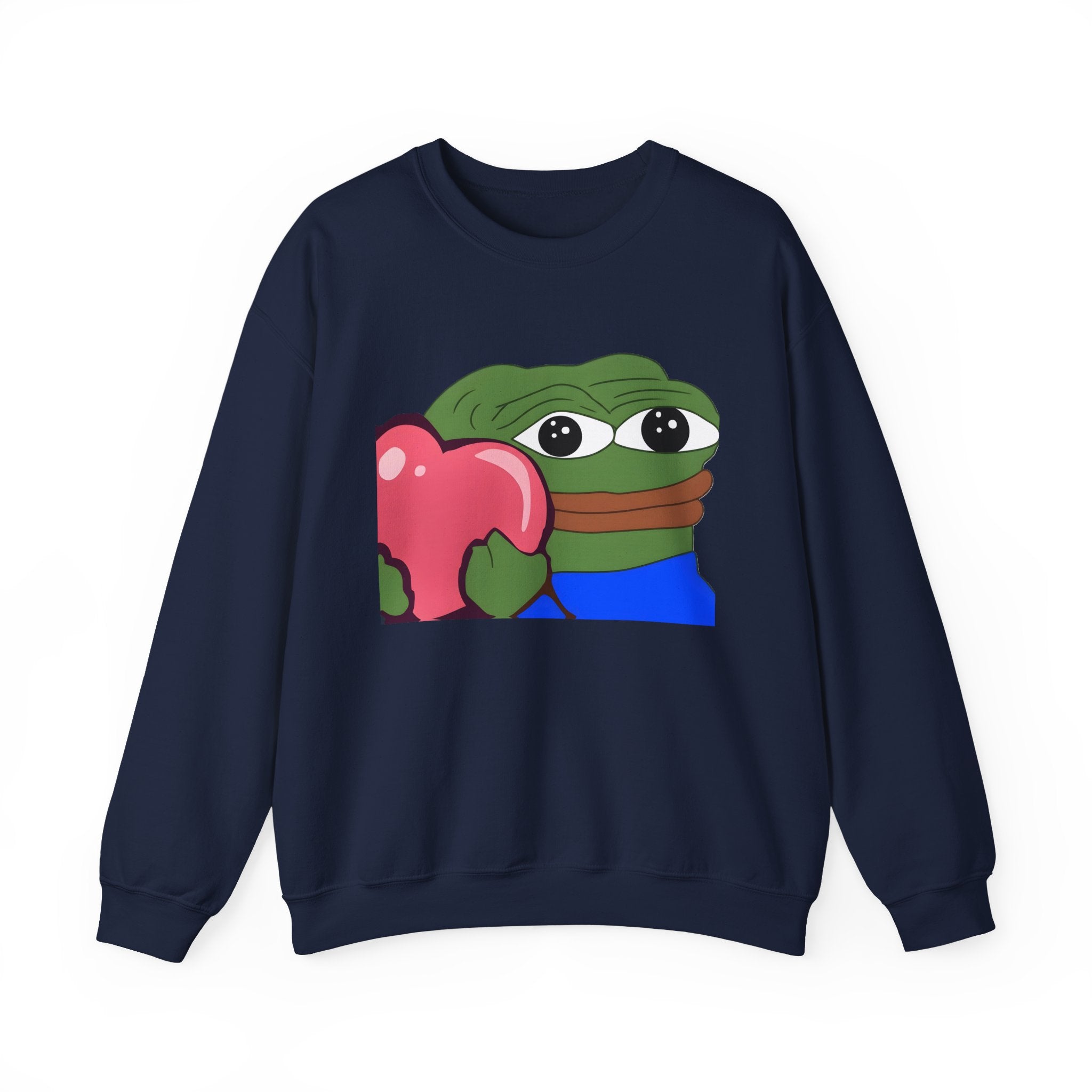 Pepe Heart Crewneck Sweatshirt - Cute Pepe Holding Pink Heart Graphic