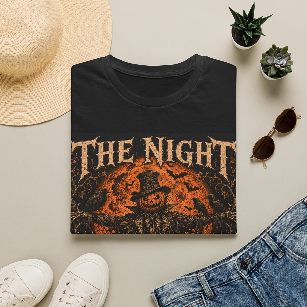 Halloween Scarecrow T-Shirt — "The Night Belongs To" Spooky Pumpkin Graphic