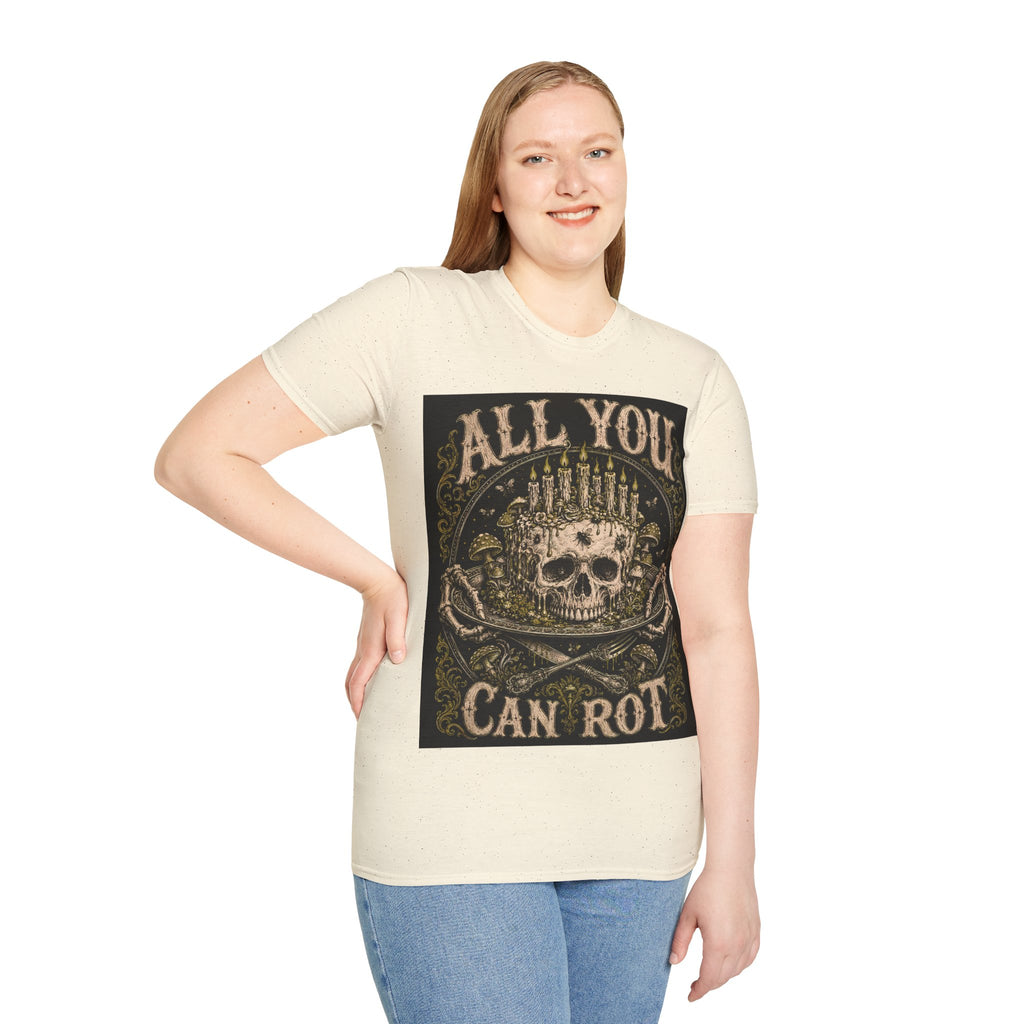Skull Candle Crown T‑Shirt — "All You Can Rot" Vintage Gothic Tee