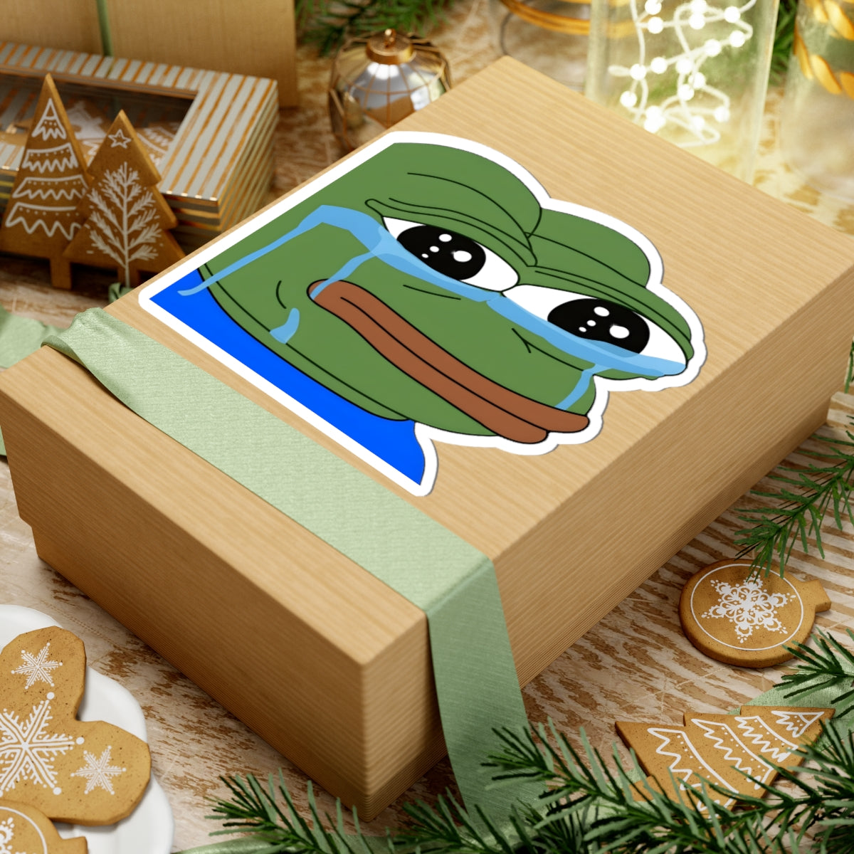 Crying Pepe Kiss-Cut Sticker — Sad Frog Meme Decal for Laptops & Water Bottles