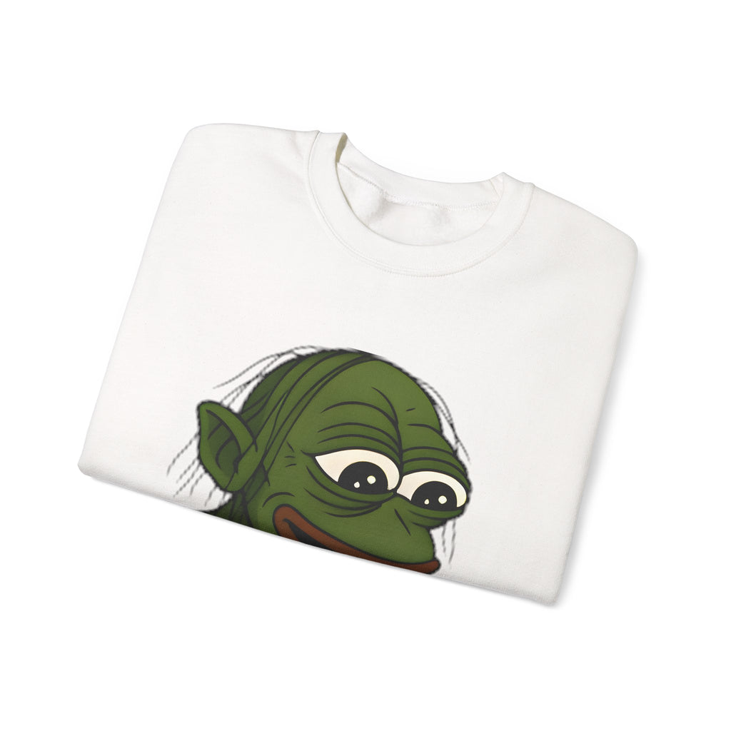 Crewneck Sweatshirt — Cartoon Goblin Holding Ring Graphic