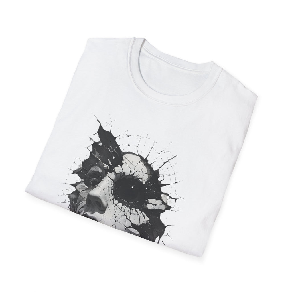 Abstract Shattered Face T-Shirt — Monochrome Drip Art Tee