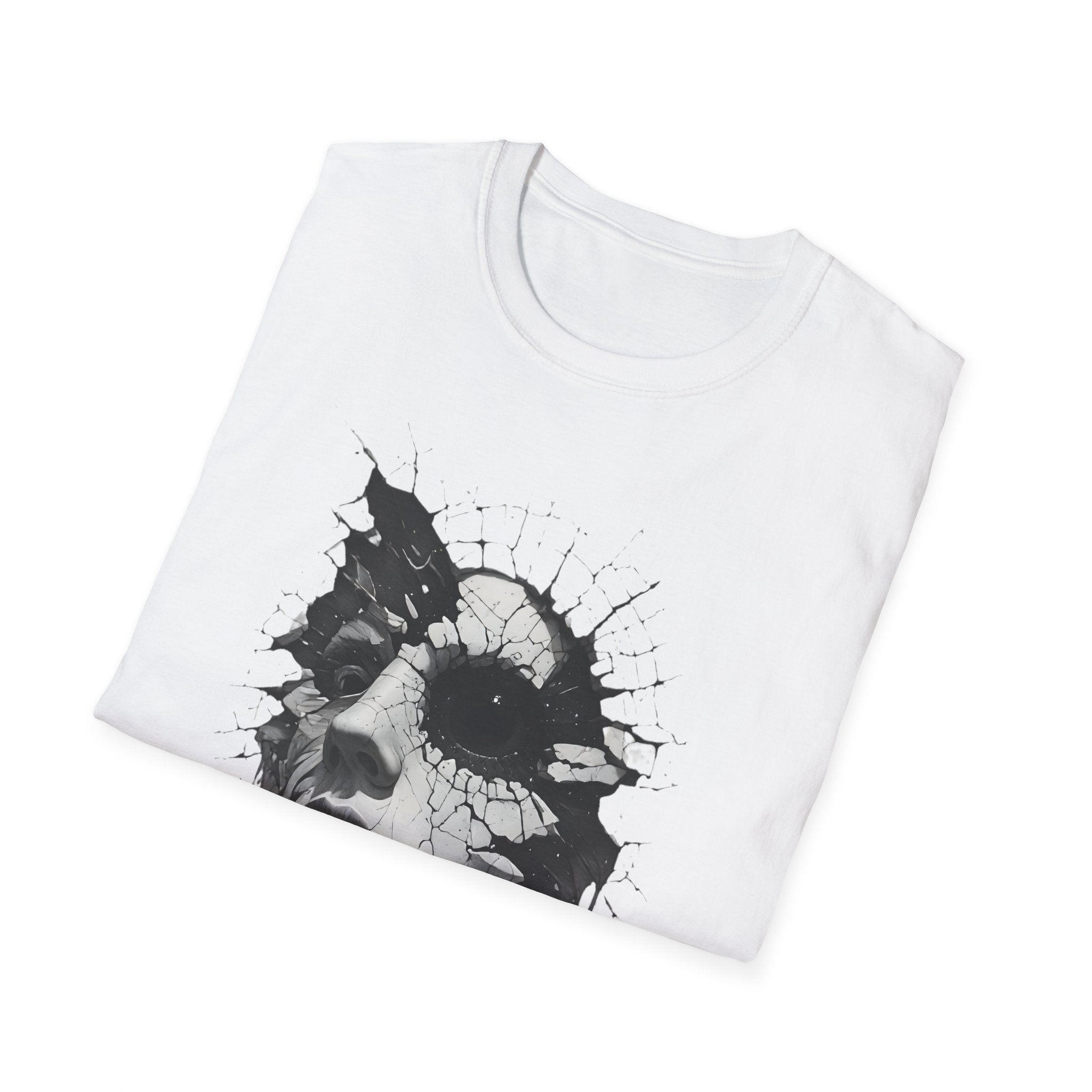 Abstract Shattered Face T-Shirt — Monochrome Drip Art Tee