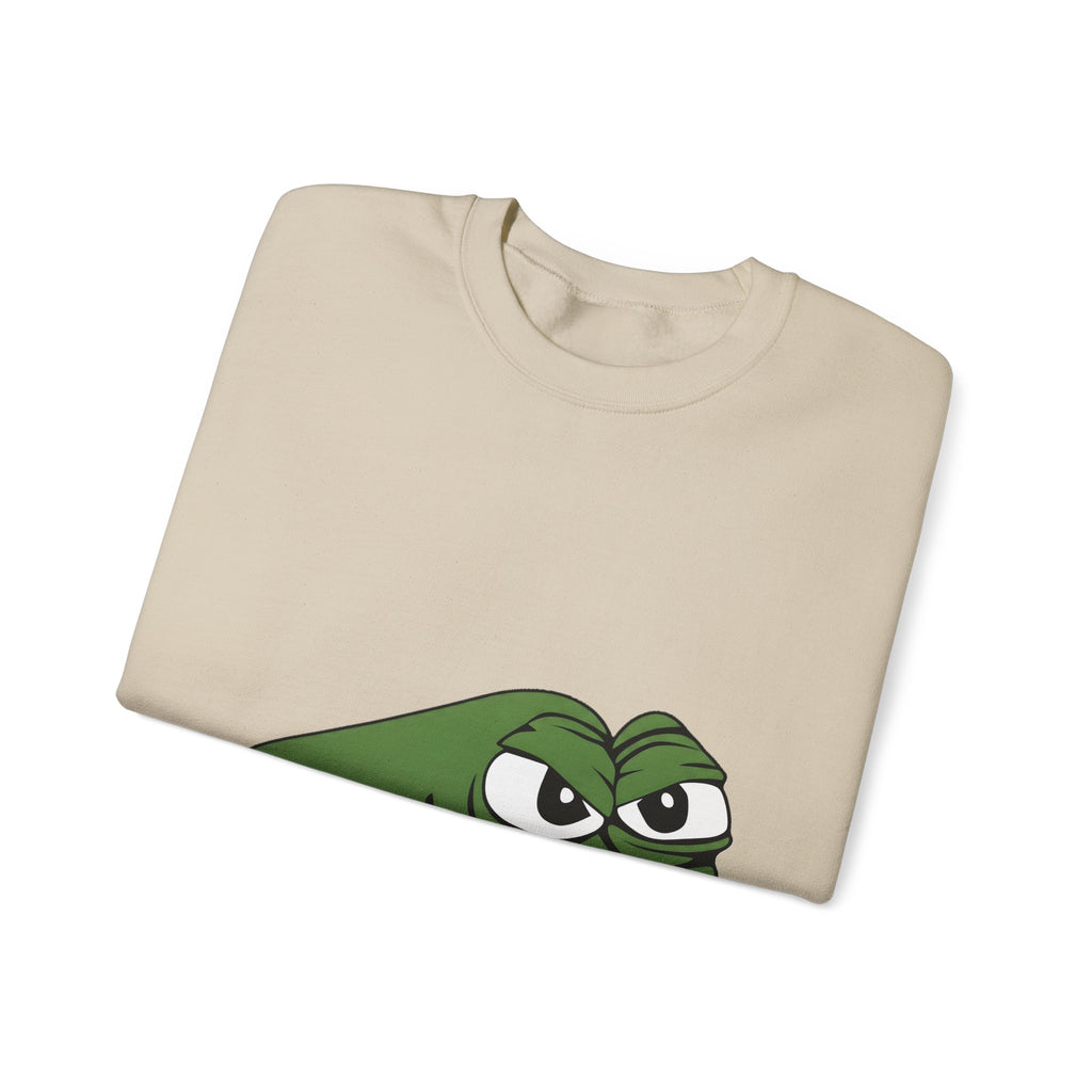 Pepe Meme Crewneck Sweatshirt — Grumpy Frog Graphic Pullover