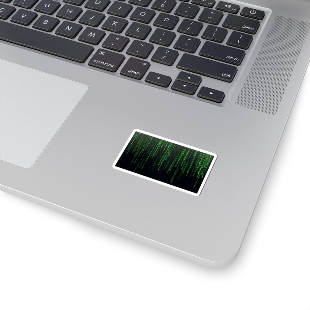 Matrix Code Kiss-Cut Sticker — Green Digital Rain Laptop Decal