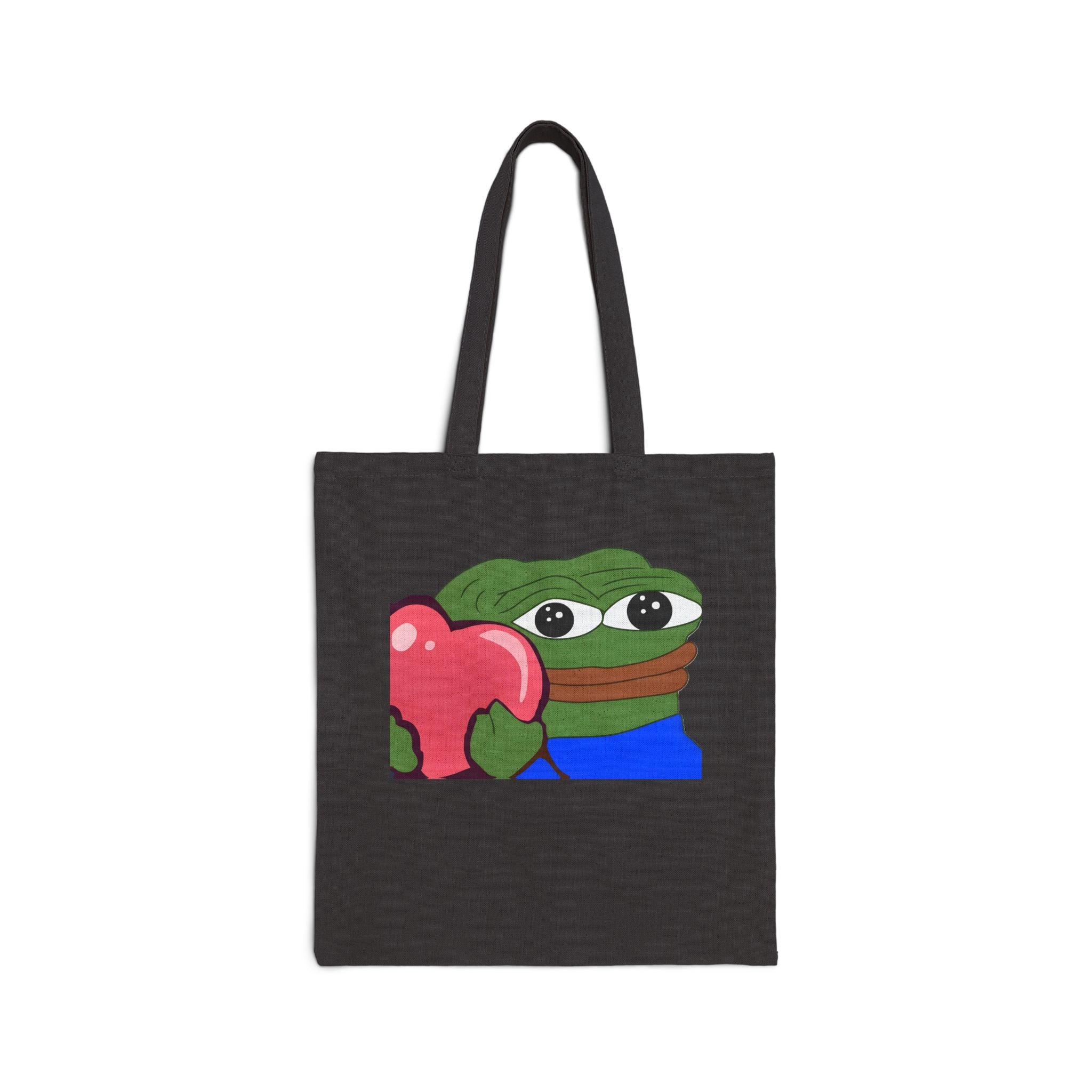 Pepe Heart Tote Bag — Cute Frog Holding Heart Cotton Canvas Tote
